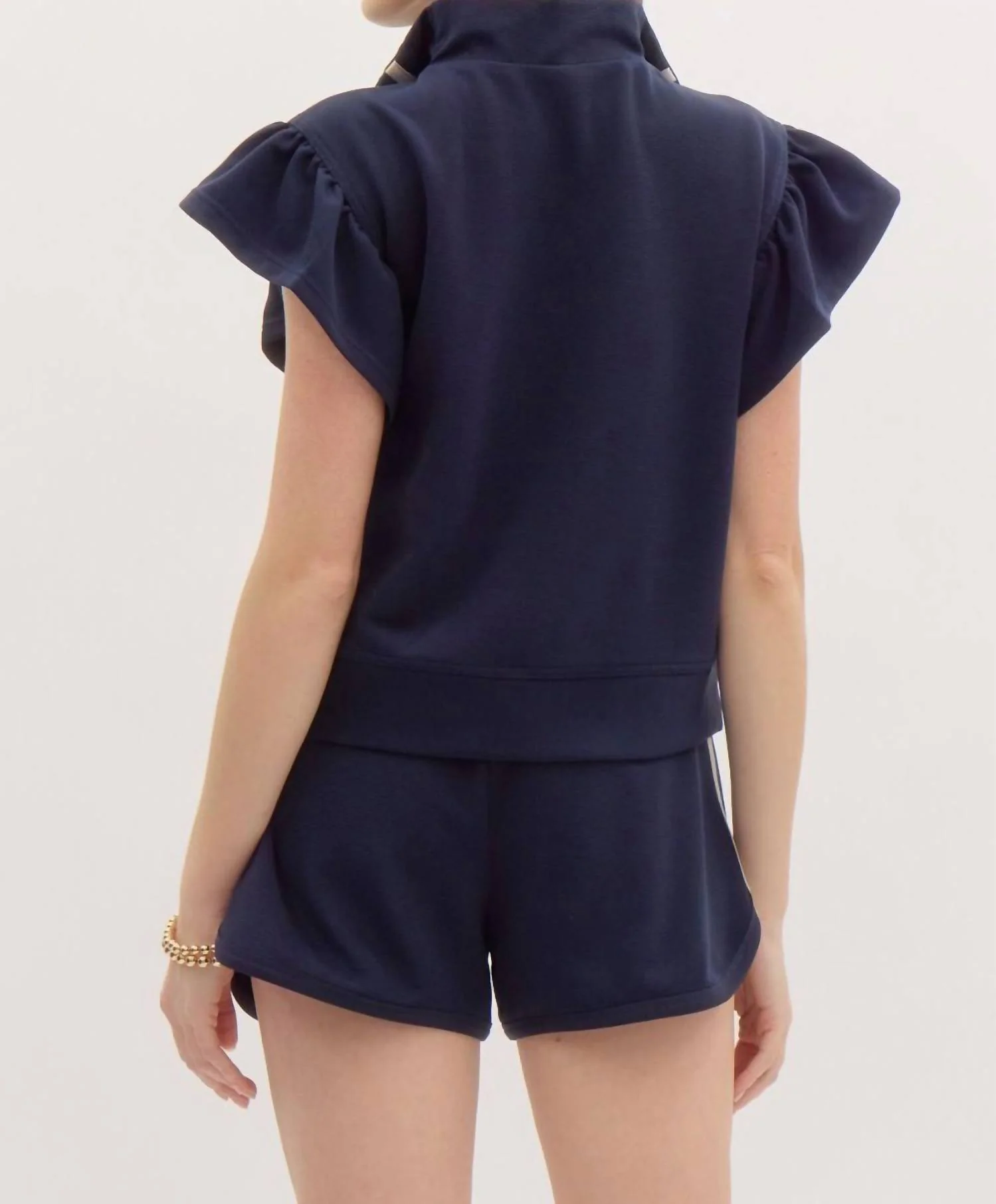 Emily Jersey Knit Half Zip Contrast Trim Set In Navy