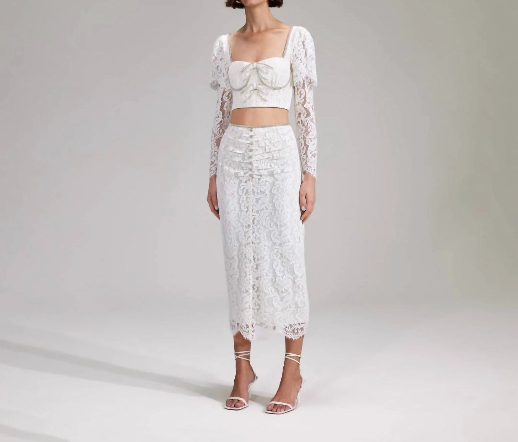 Cord Lace Midi Skirt In Cream