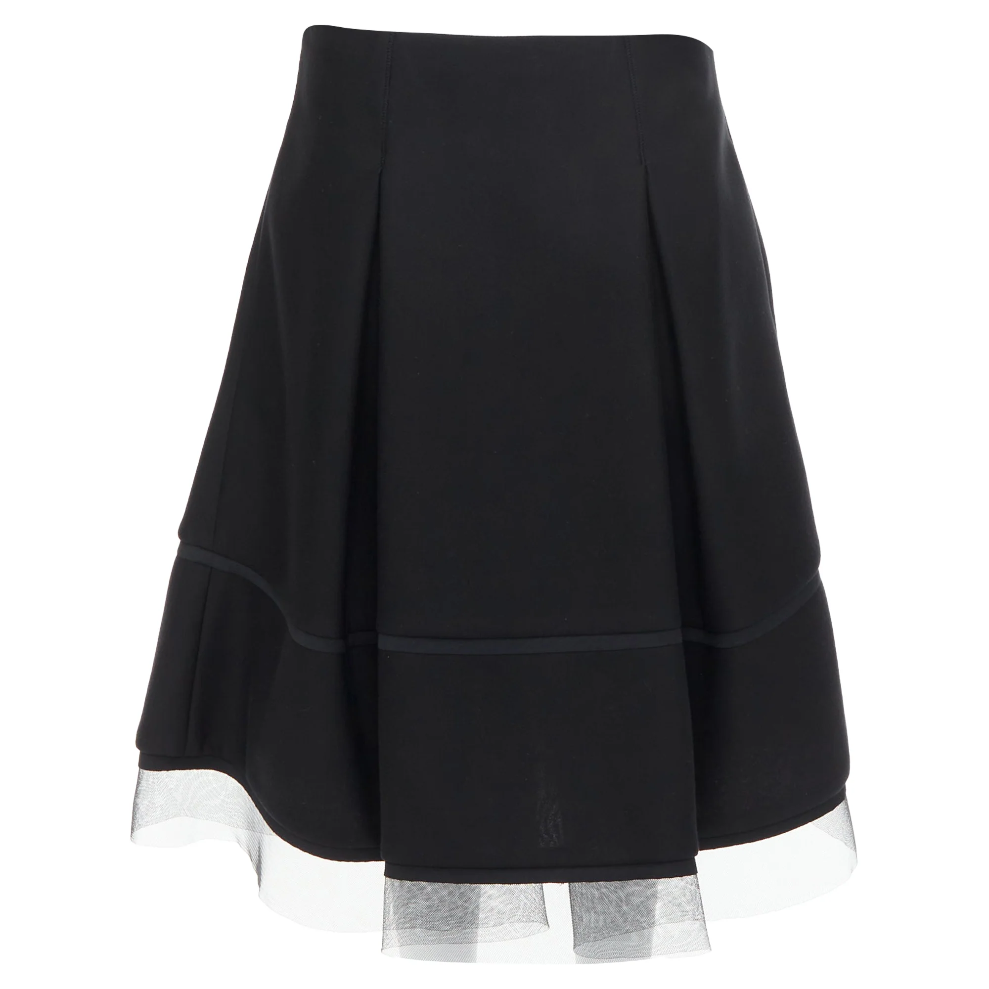 Donna Karan Scuba Pleated Tulle Mesh Trim A-Line Skirt