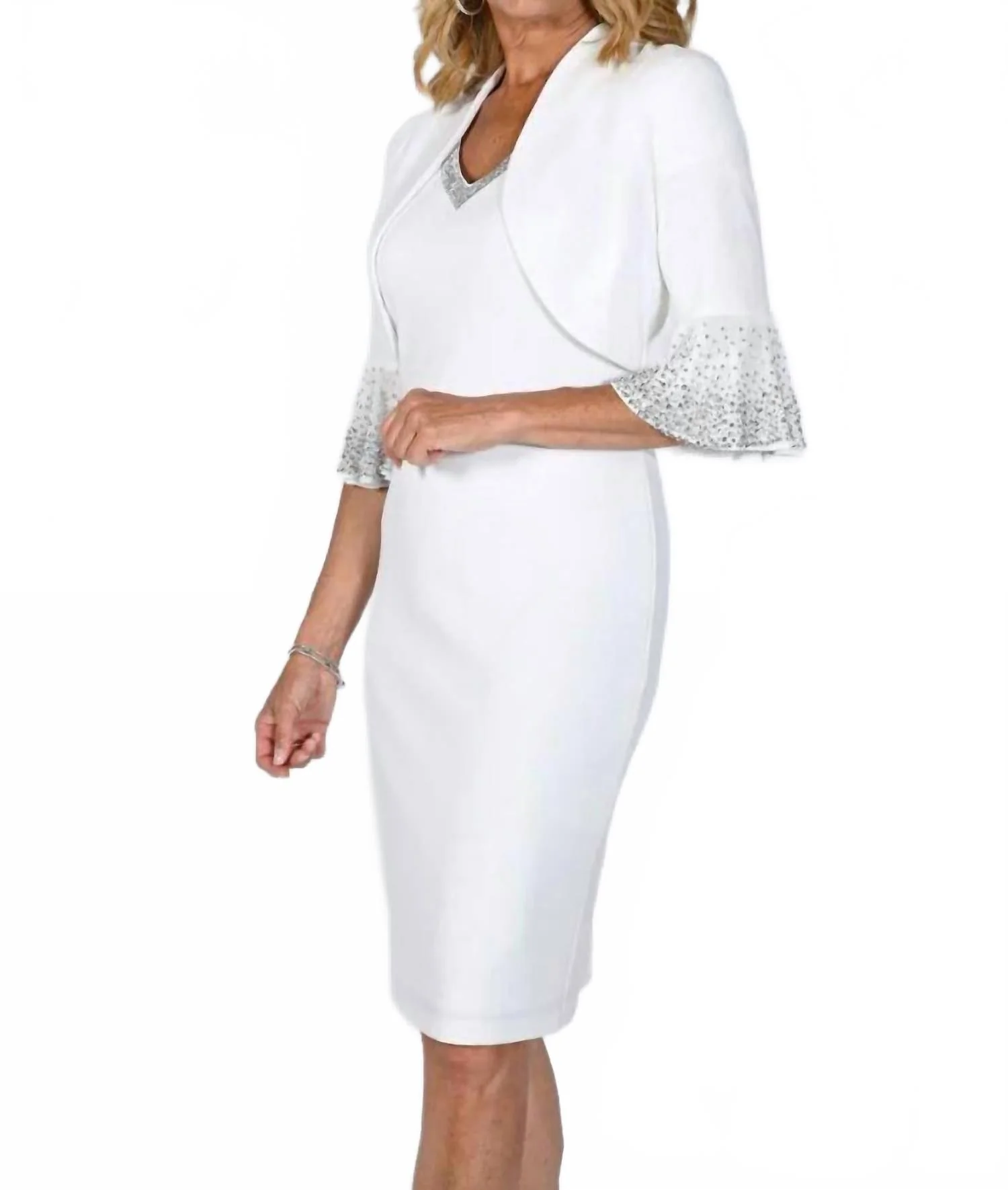 Bell Sleeve Knit Bolero In Off White