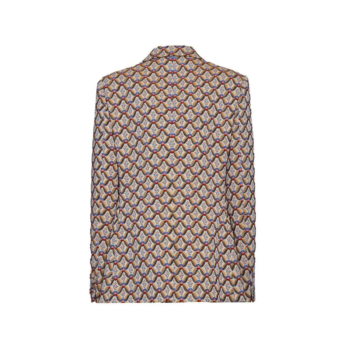 Jacquard Double Breasted Blazer Multicolored Tie Patterns