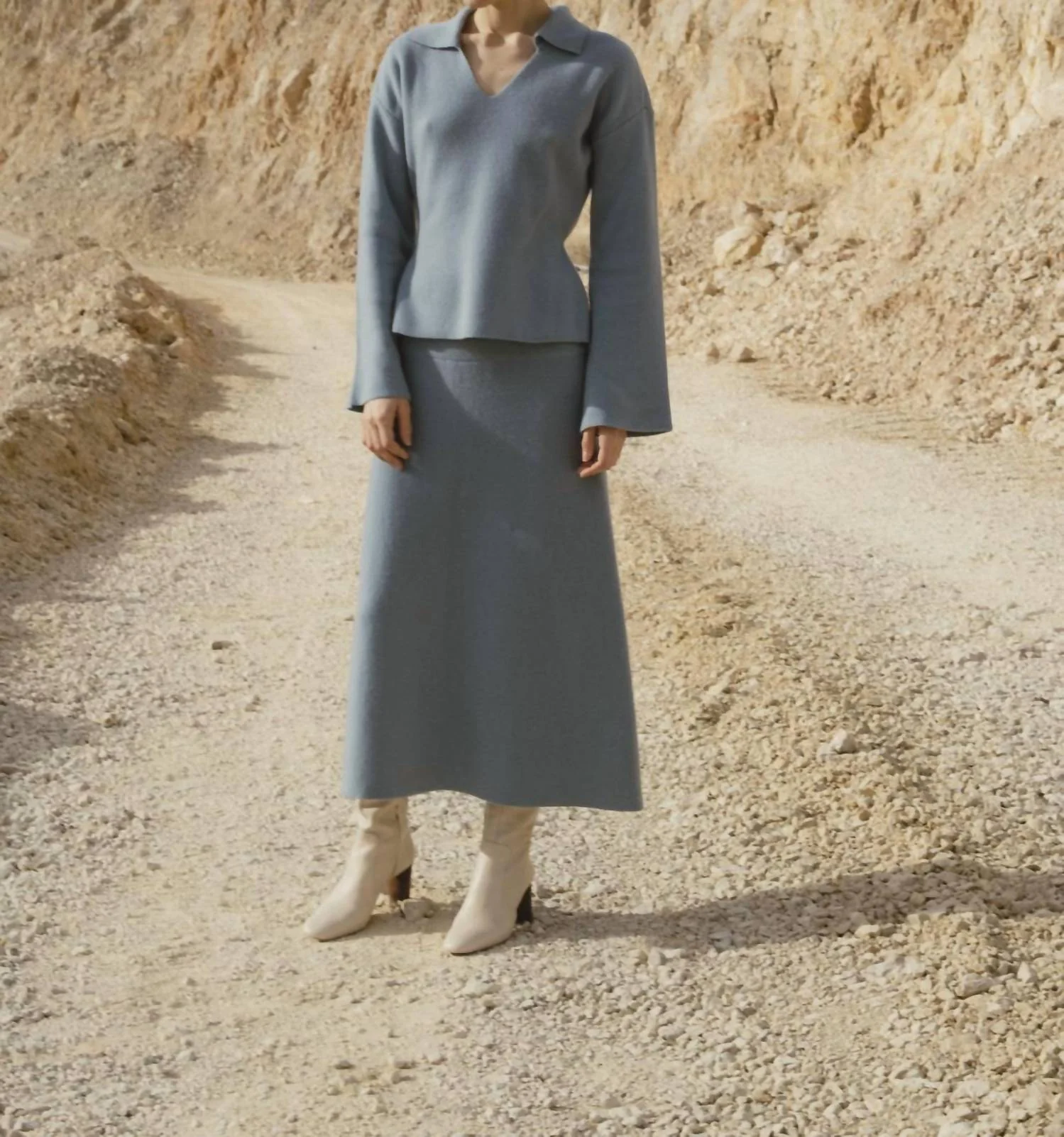 Knitted Skirt In Silver Blue