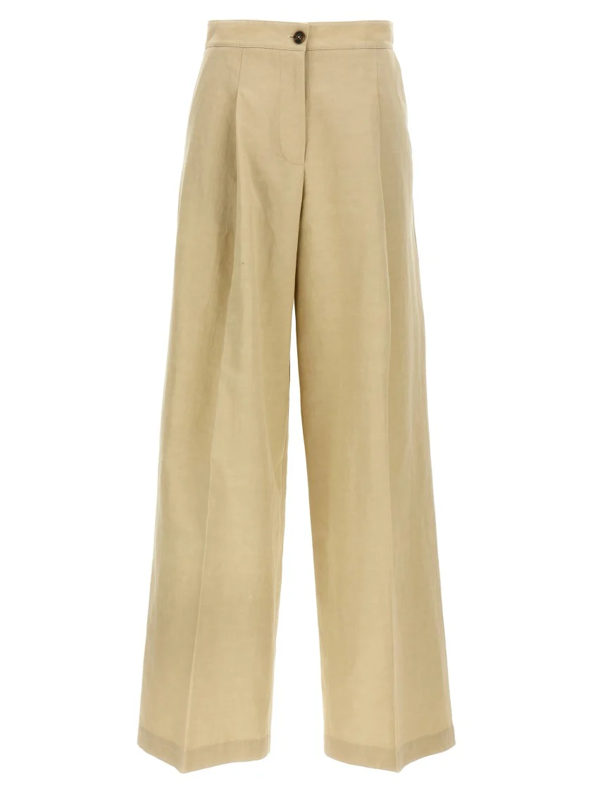 High-Waisted Linen Blend Trousers
