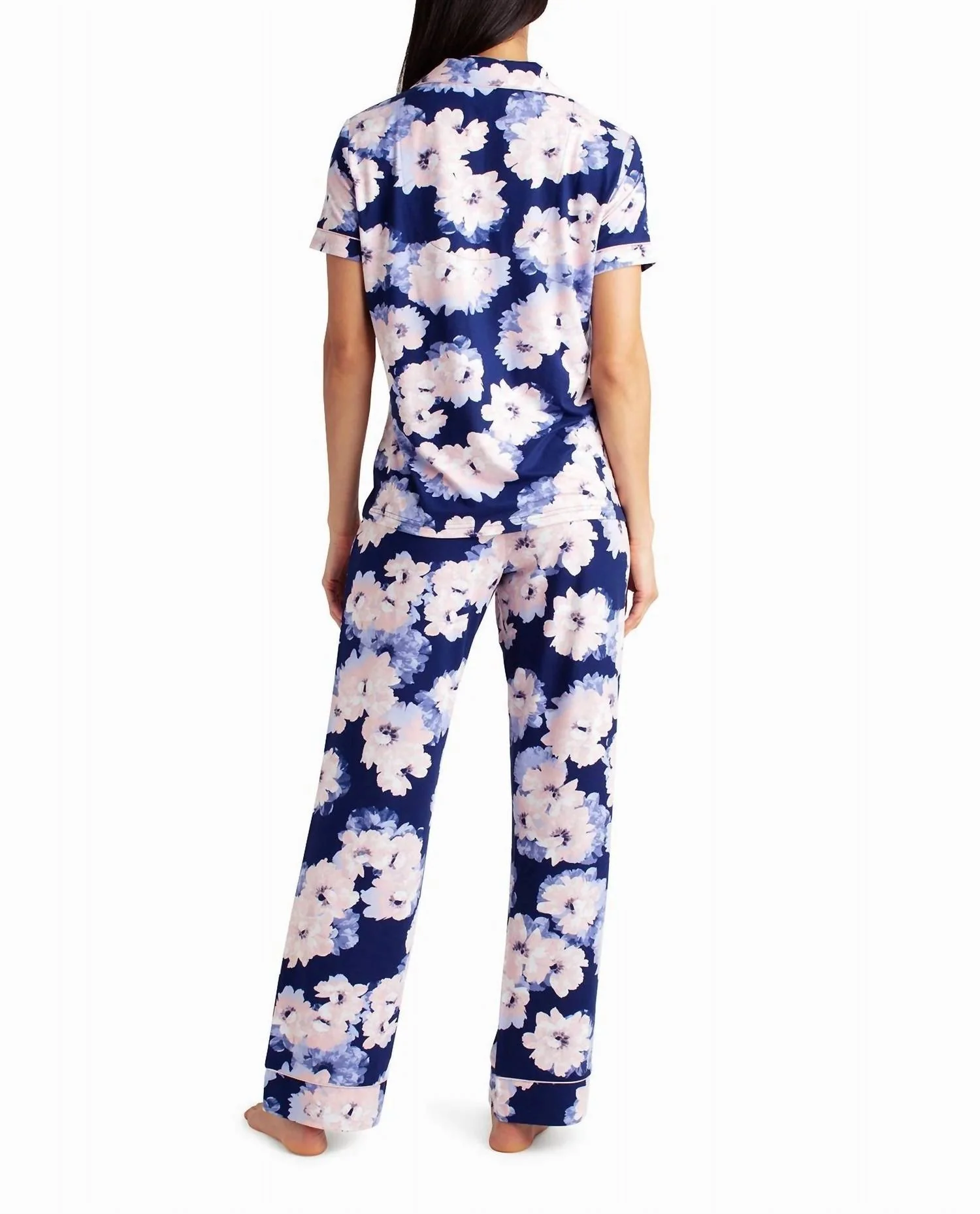 Peached Jersey Shirt & Pant Two-Piece Sleepwear Set In Indiglo Floral