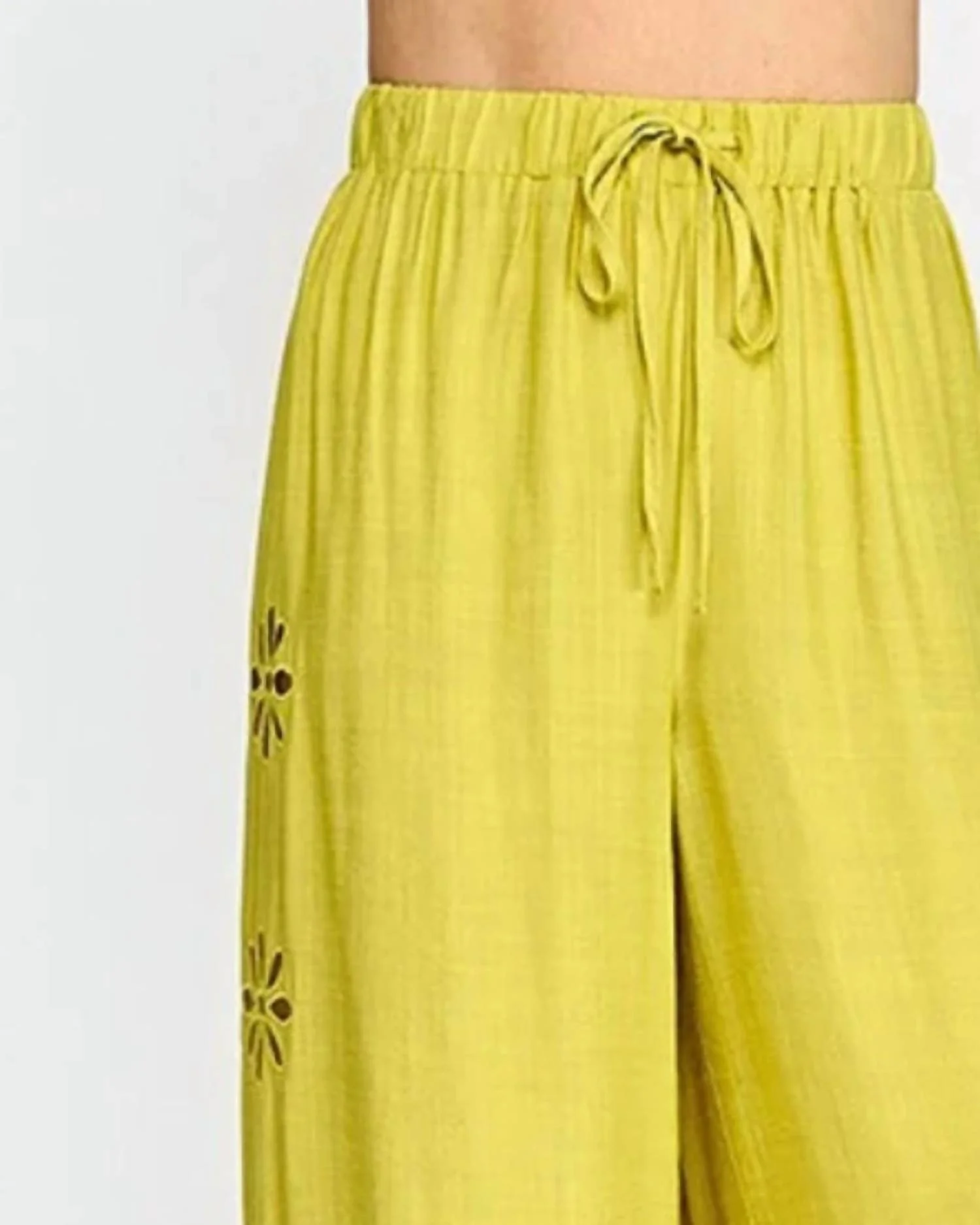 Flower Cut Out With Embroidery Pants In Citron