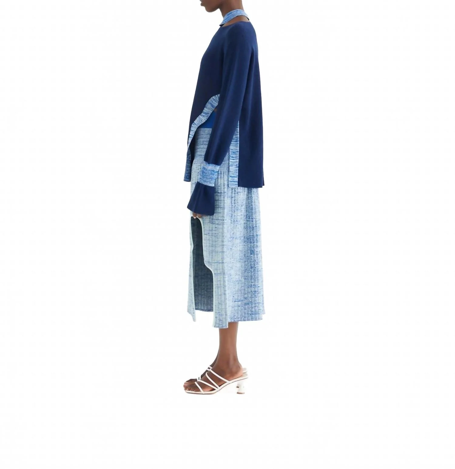 Hiram Pleated Maxi Skirt In Heather Blue