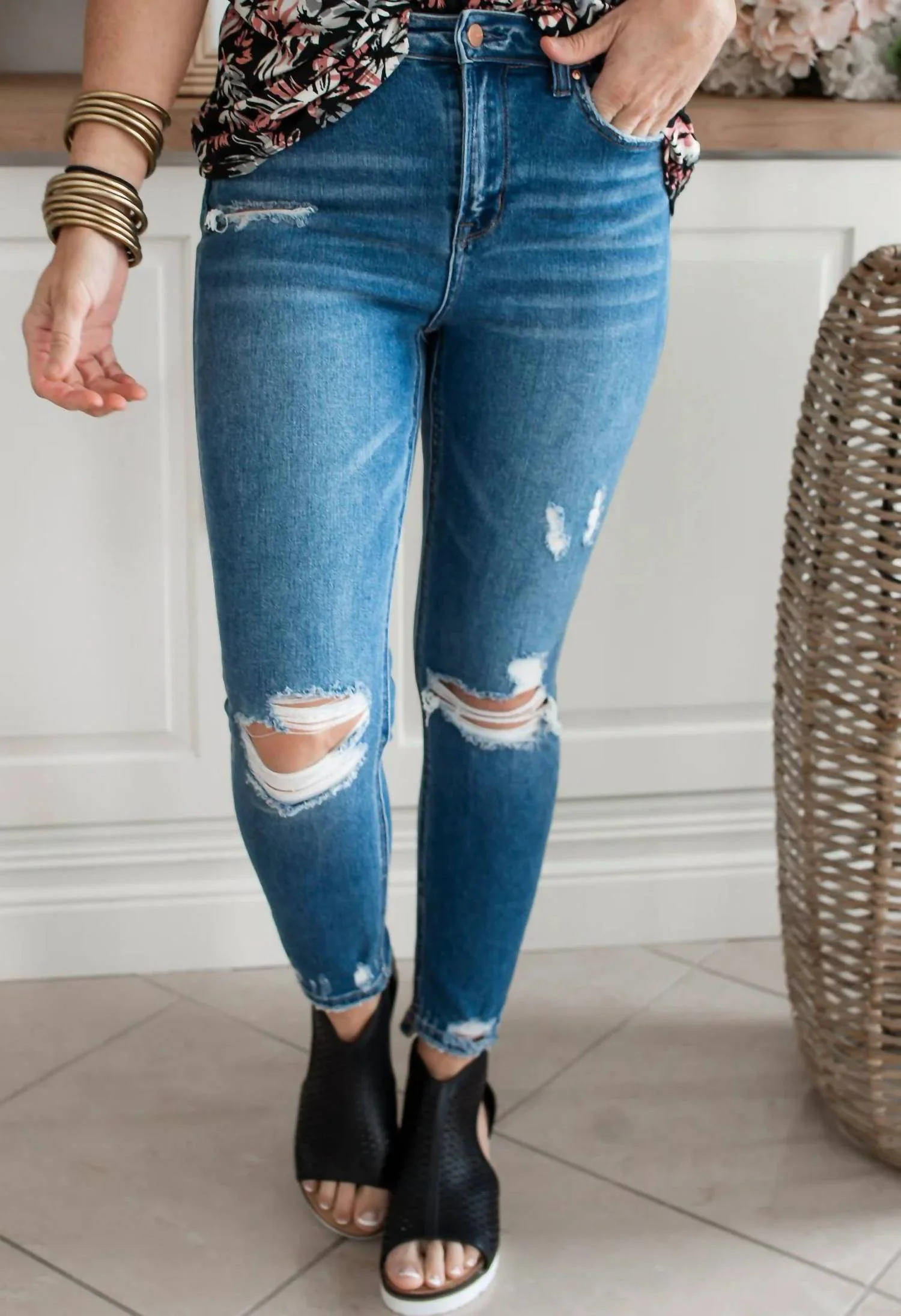 High Rise Crop Skinny W/ Step Hem Jeans - Plus In Syra