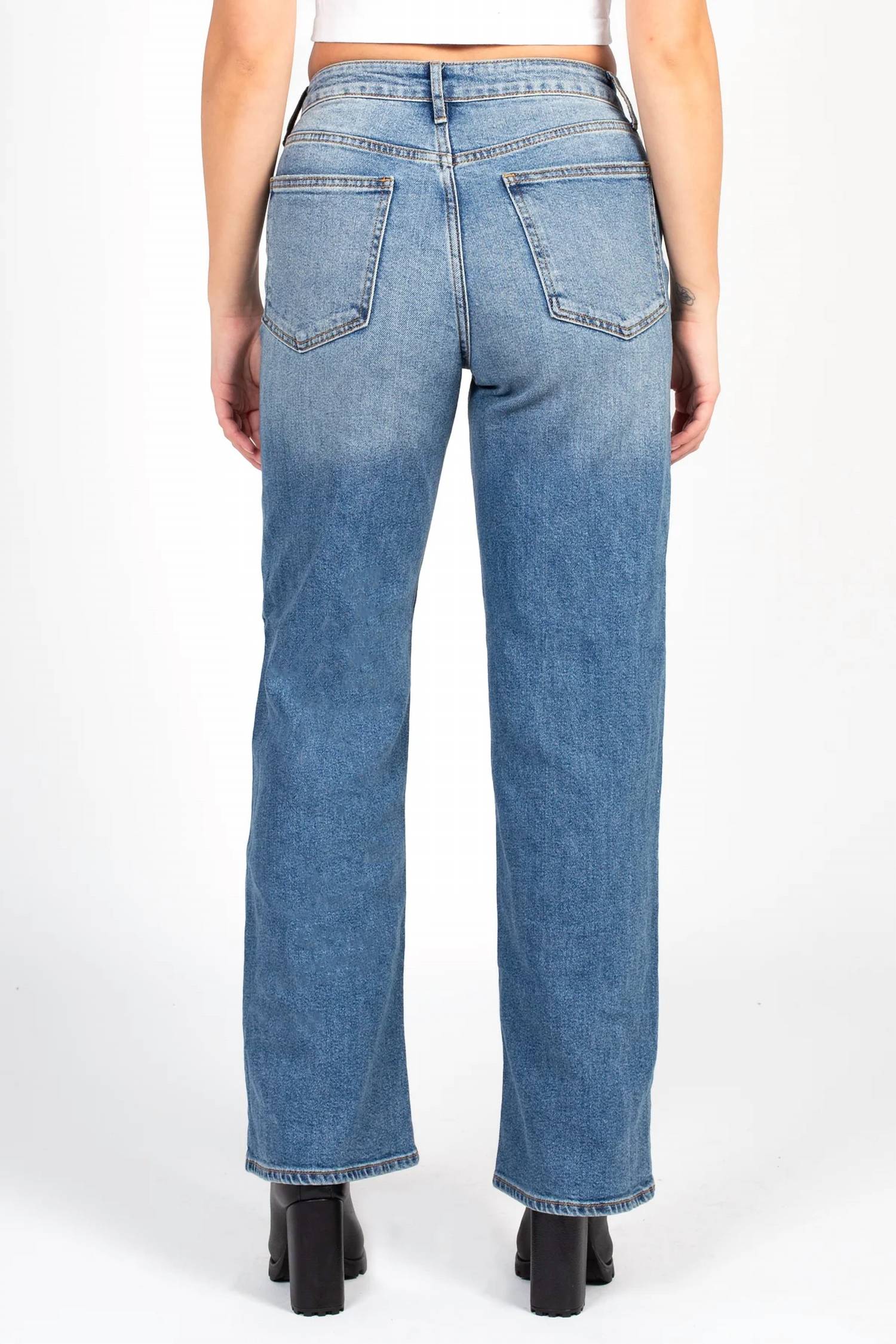 High Rise Full Length Straight Jeans In Vintage Medium
