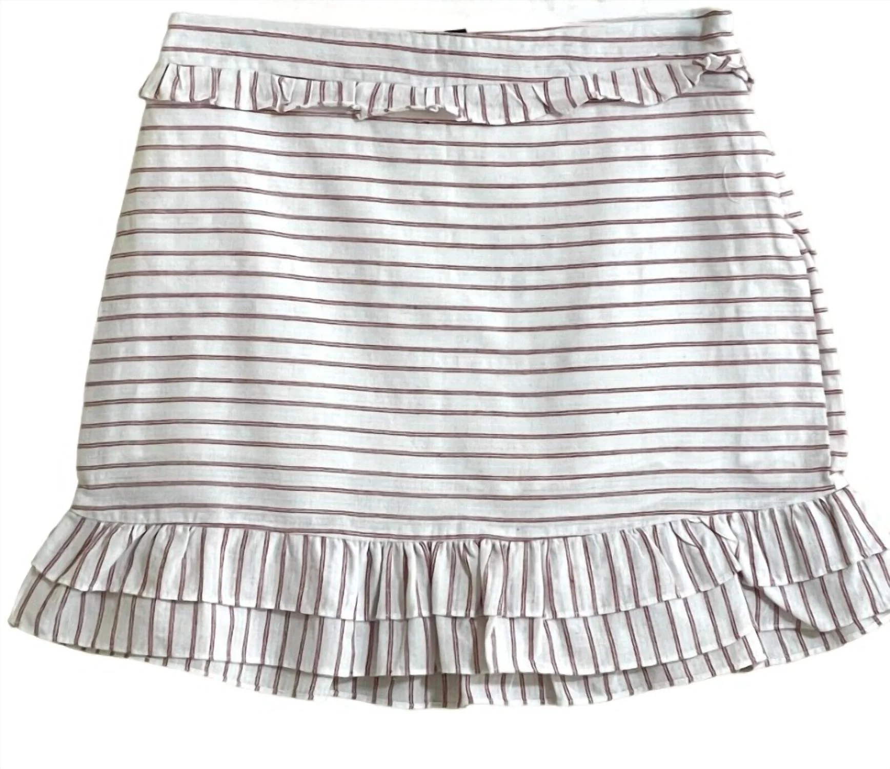 Women's Cotton Blend Stripes Ruffle A Line Slip Skirt In White