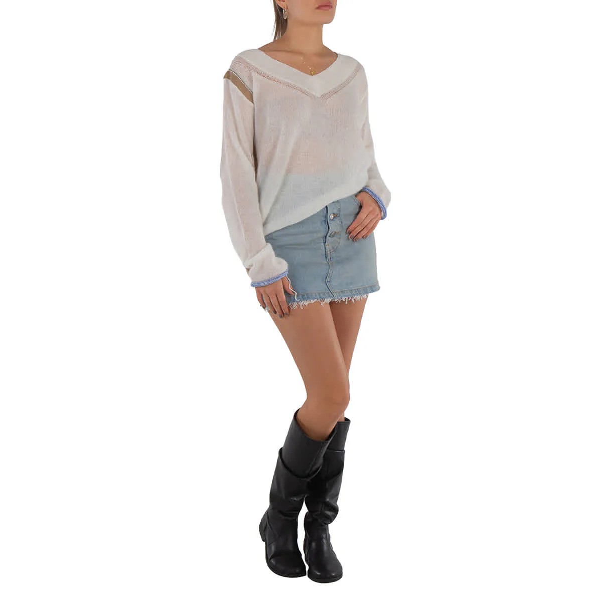 MM6 Maison Margiela Blue Frayed Denim Miniskirt