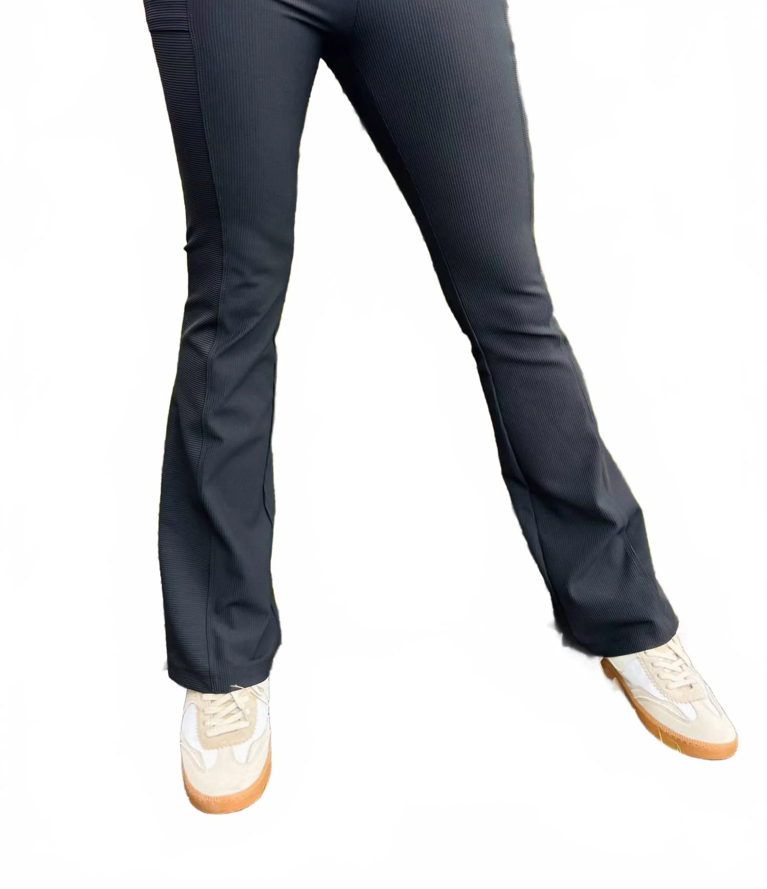 Directional Rib Bootcut Pants In Black