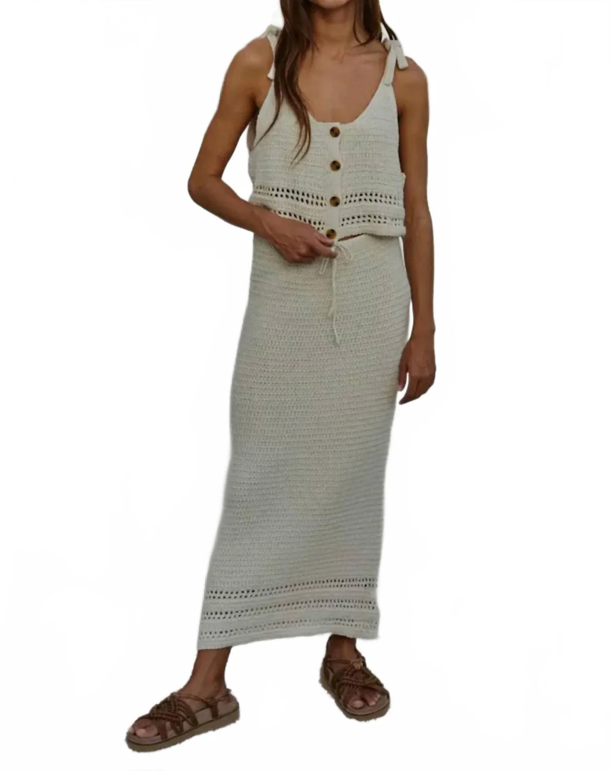 Knit Sweater Crochet Skirt In Beige