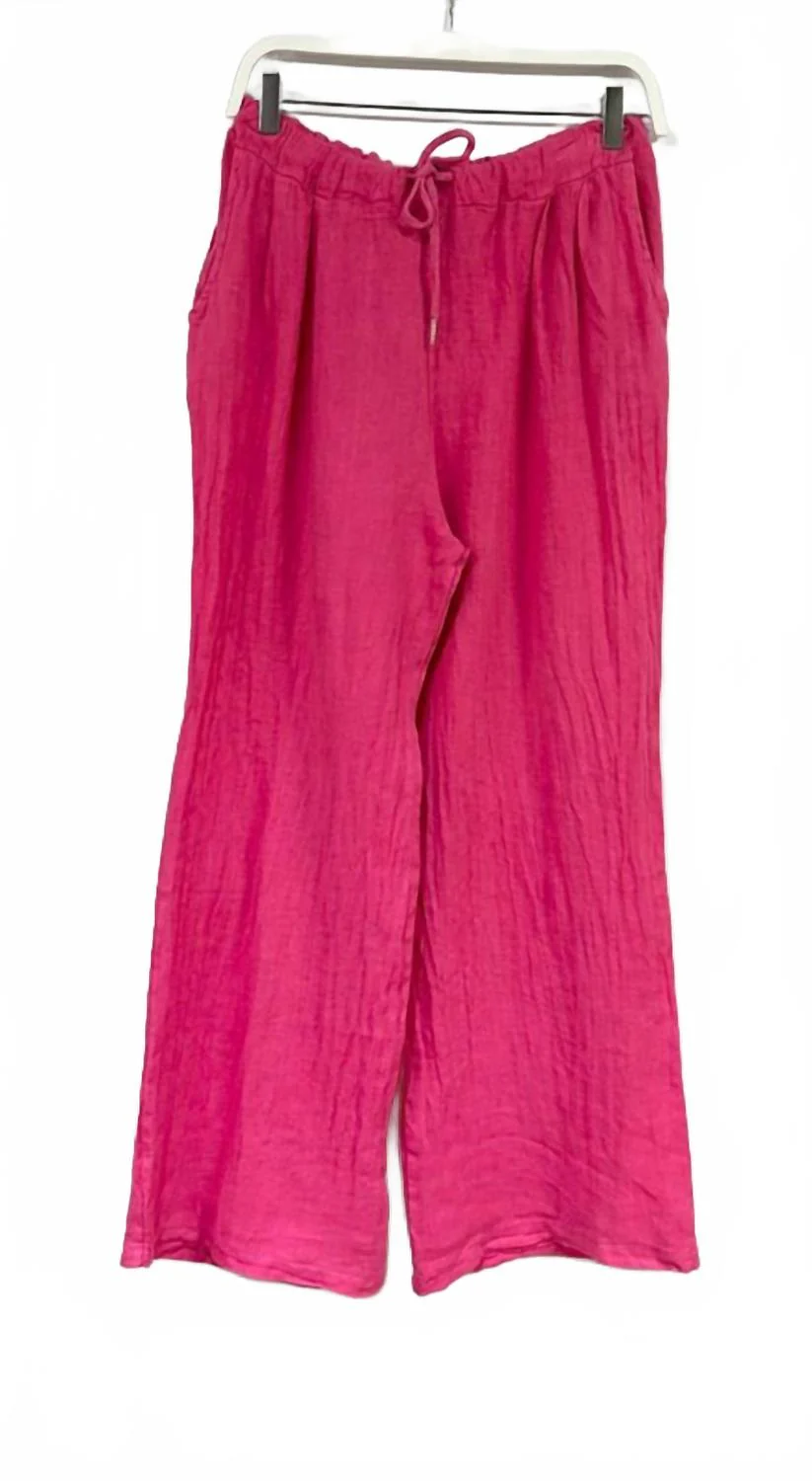 Linen Palazzo Pants In Fuchsia