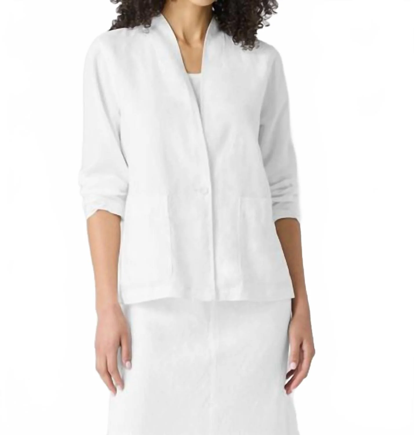 Organic Linen High Collar Jacket In White