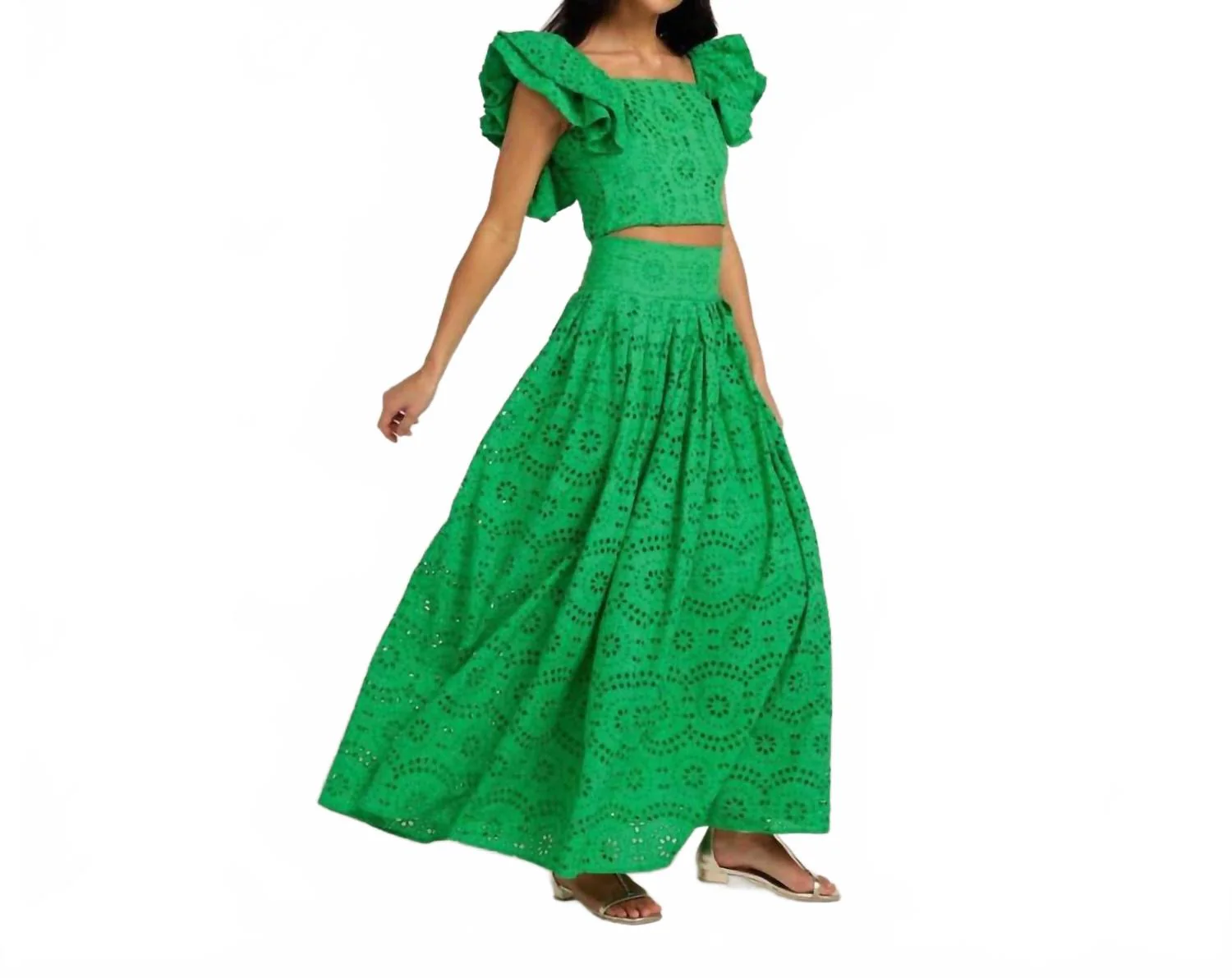 Venus Broderie Skirt In Green