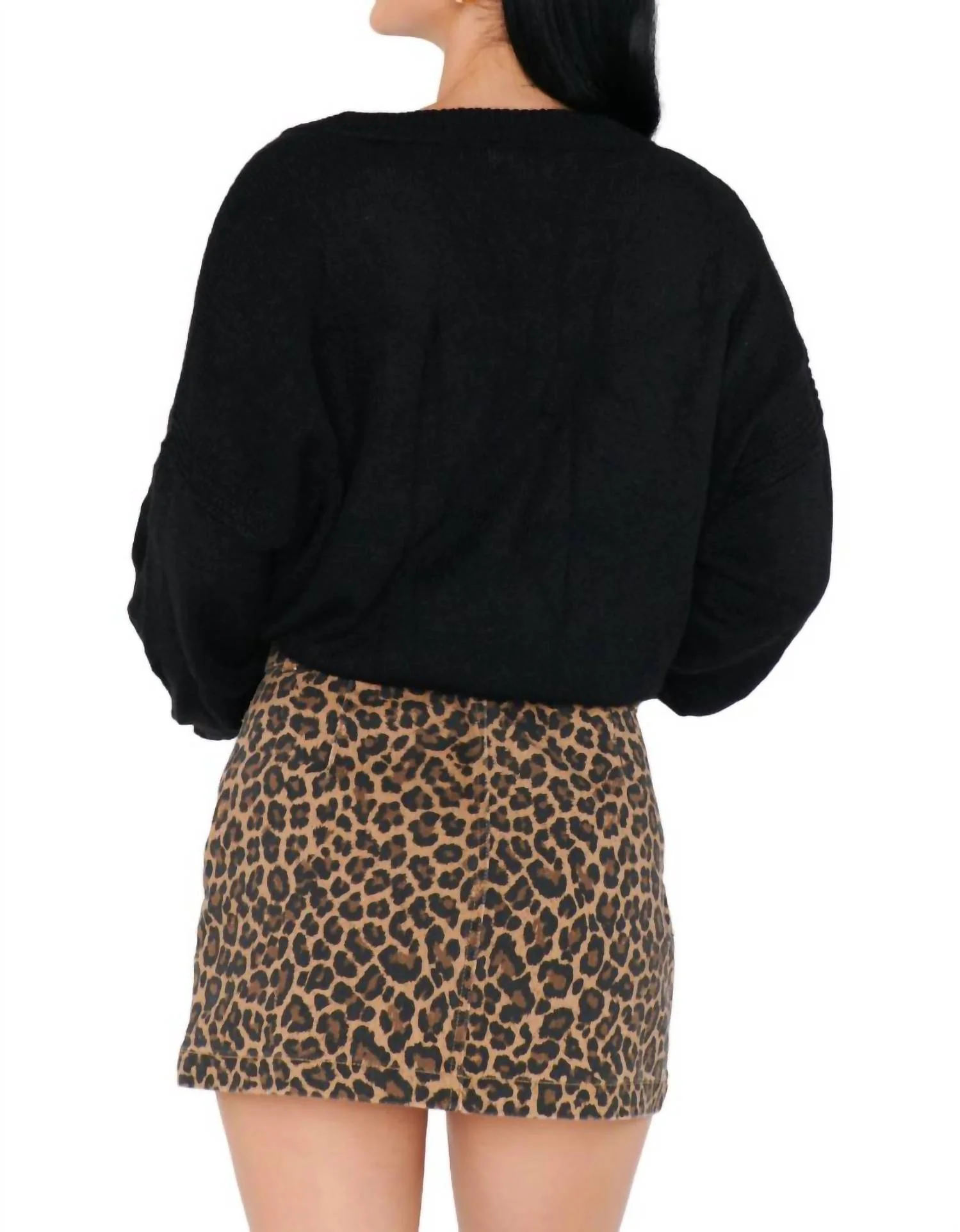 Tyra Belted Zip Skirt In Leopard Latte Denim