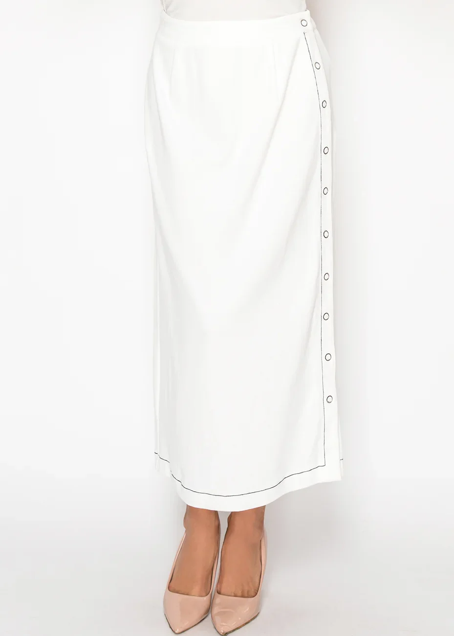 White Button-Trim Skirt