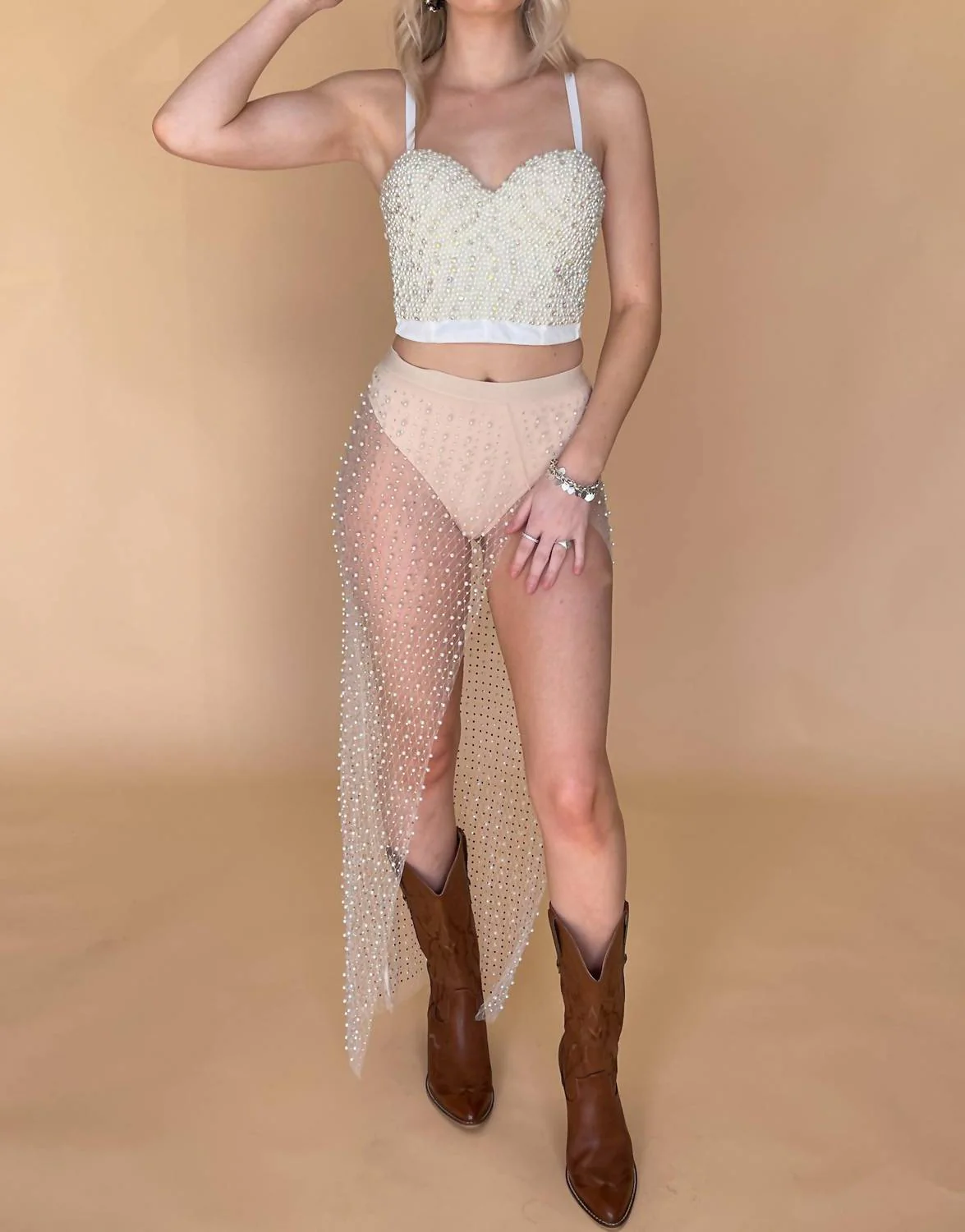 Luna Pearl Maxi Skirt In Nude