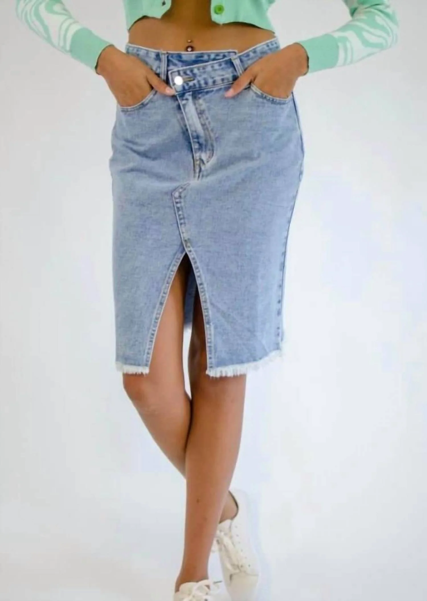 Demi Asymmetrical Denim Midi Skirt