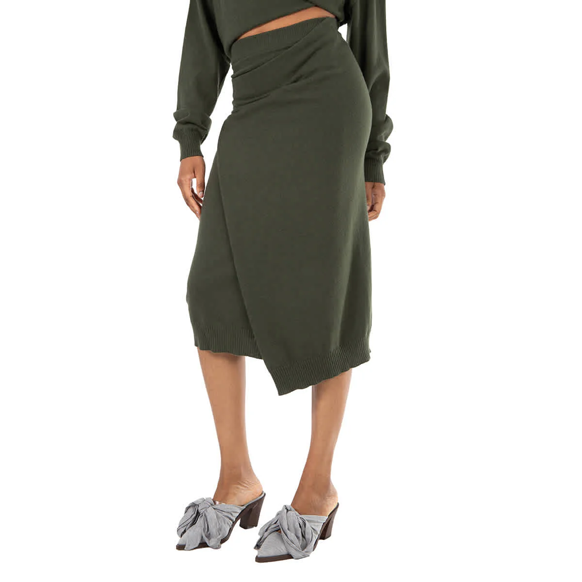 Kenzo Ladies Dark Khaki Merino Wool Wrap Skirt