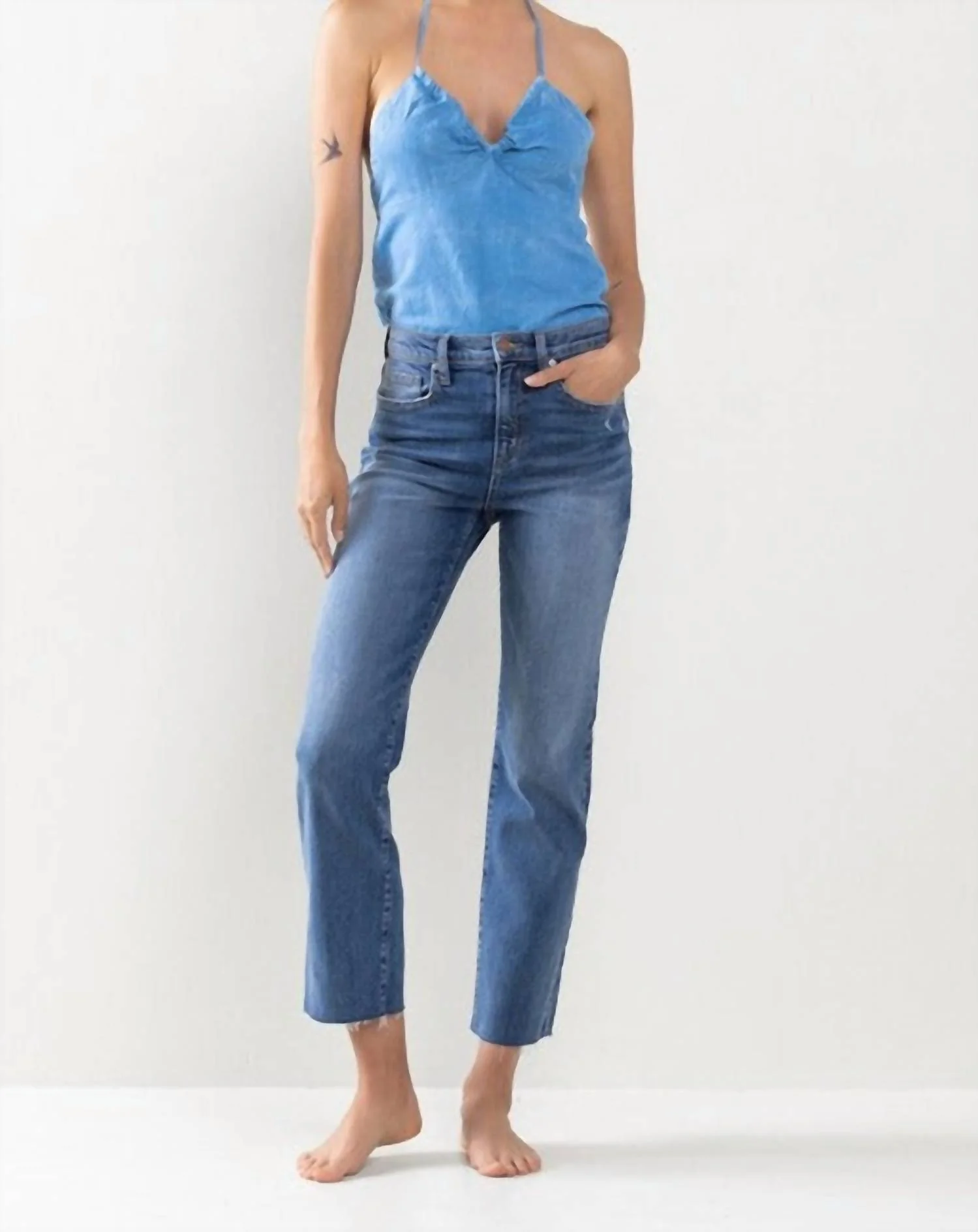 Jenna Cropped Raw Hem Jeans In Medium Wash