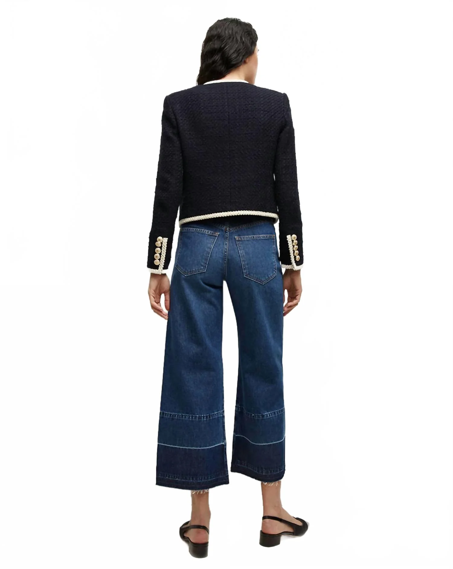 Mabel Collarless Tweed Jacket In Black