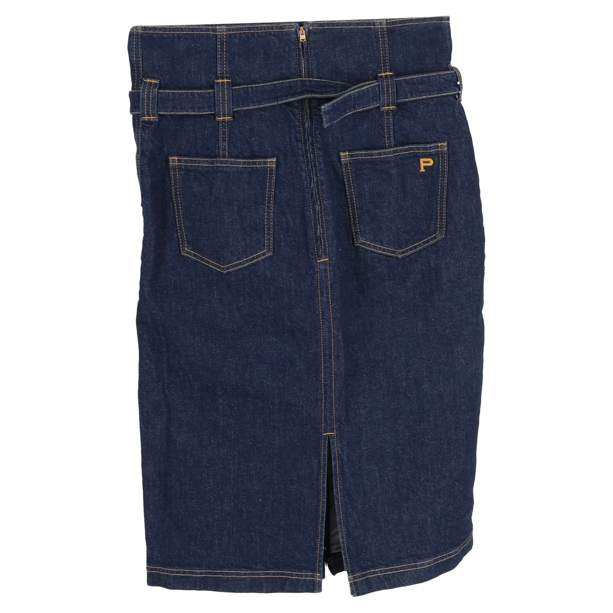 Philosophy di Lorenzo Serafini Belted Midi Skirt in Blue Denim