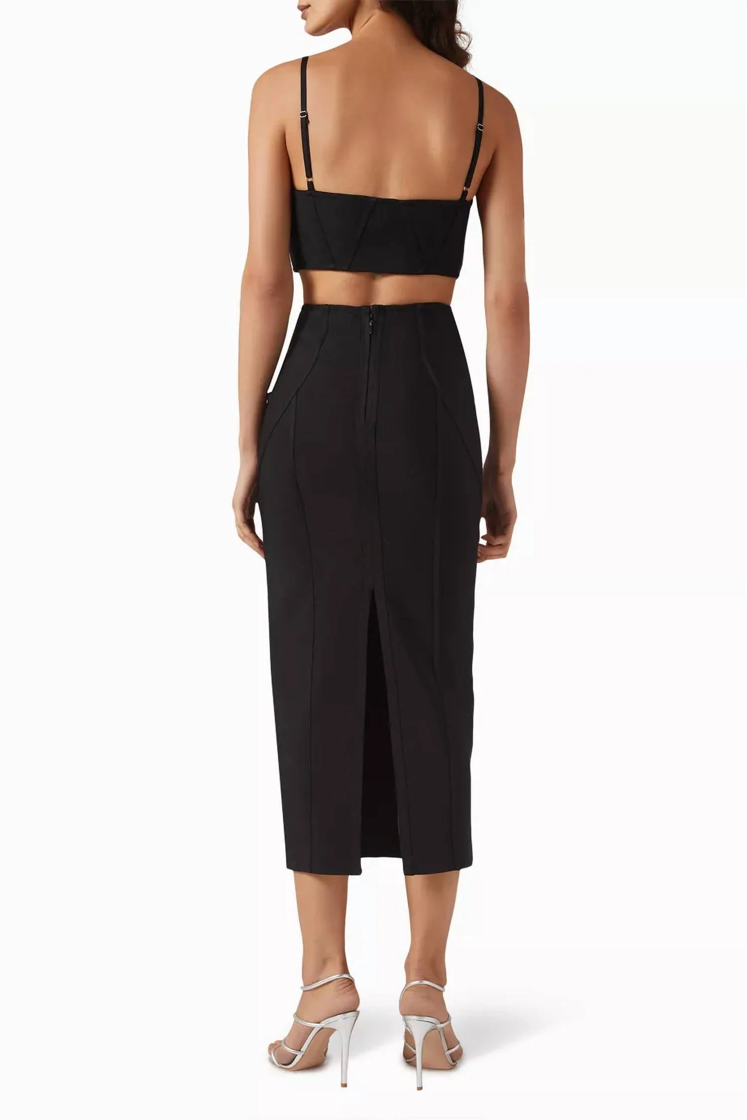 Rose Crop Top & Midi Skirt Set In Black