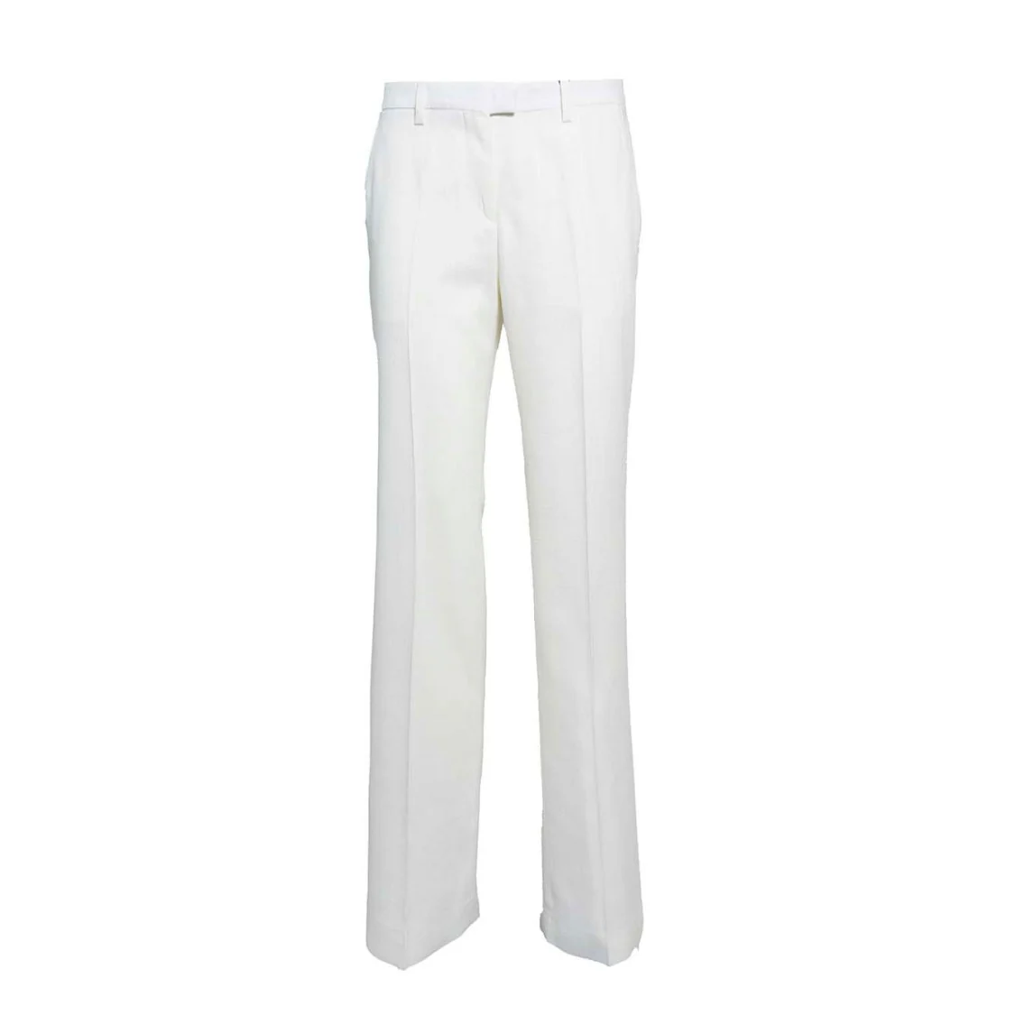 White Viscose Straight Trousers With Slub Effect