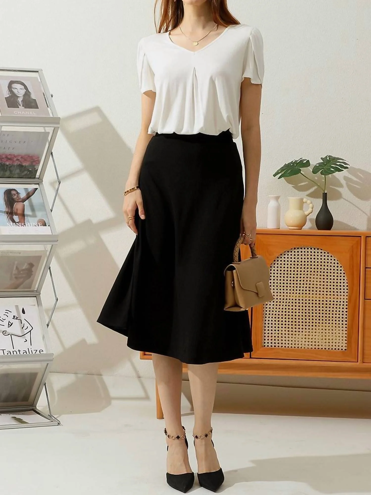 Flare A Line Skirt In Black