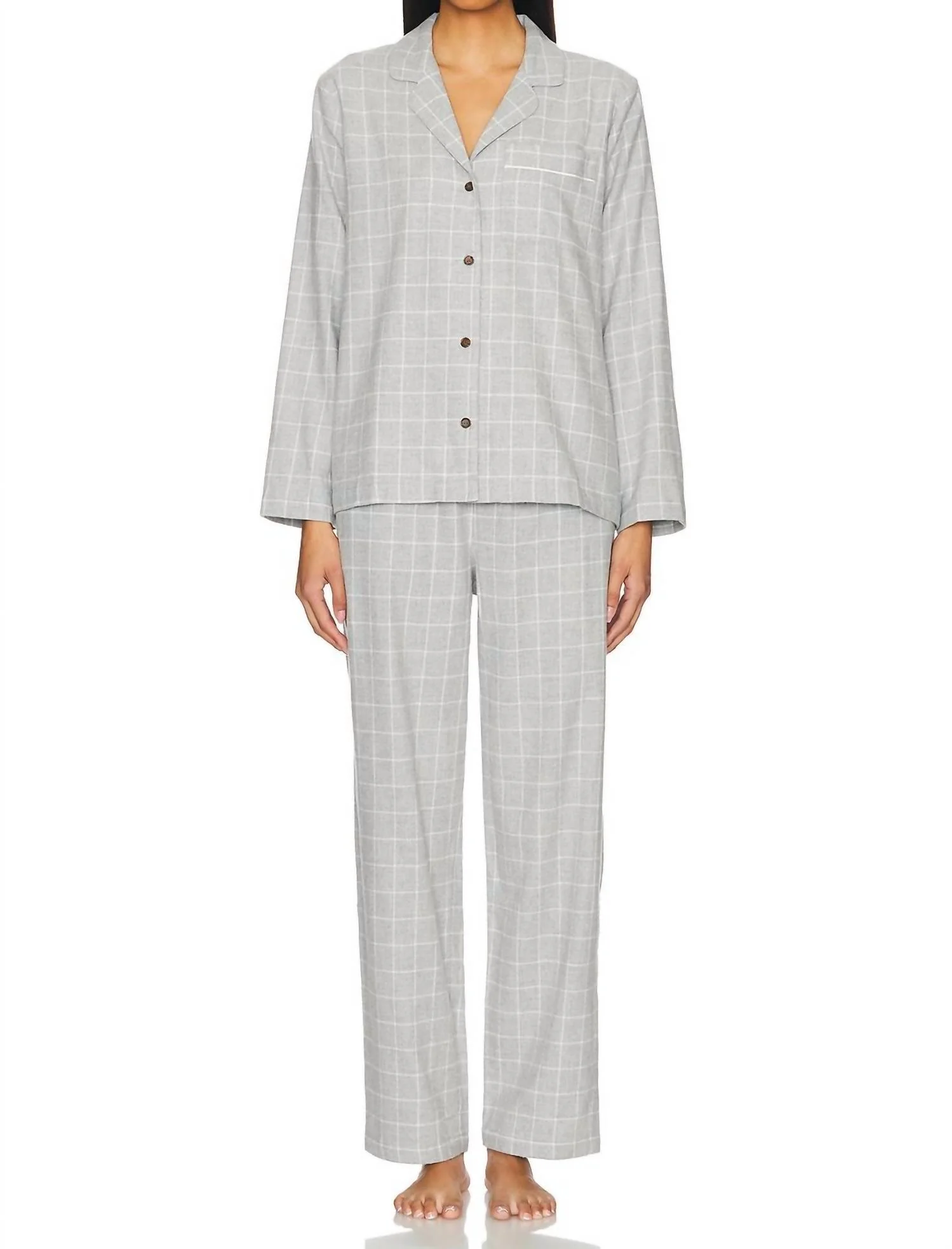 Flannel Long Pj Set In Winter Check Heather Grey
