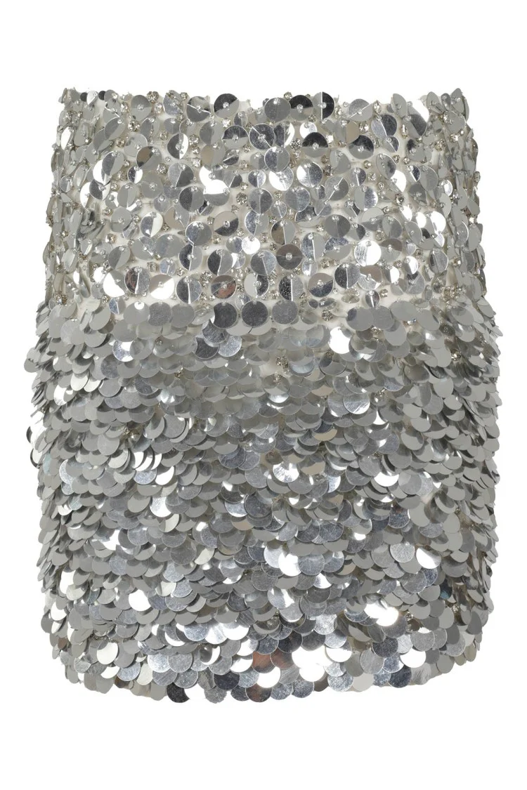 Layered Silver Sequin Skirt With Soft White Lining
