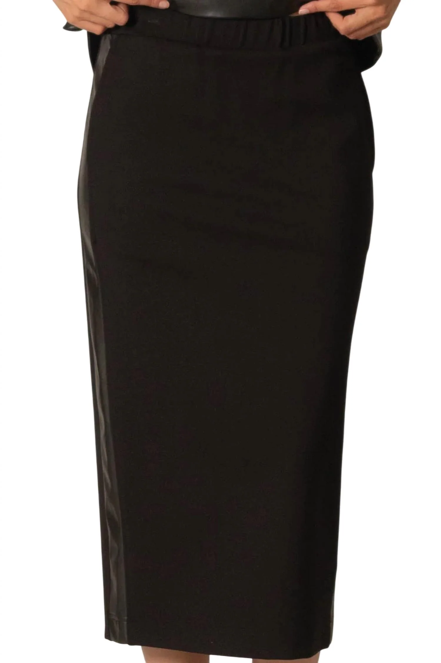 Fitted Ponte & Faux Leather Skirt In Black