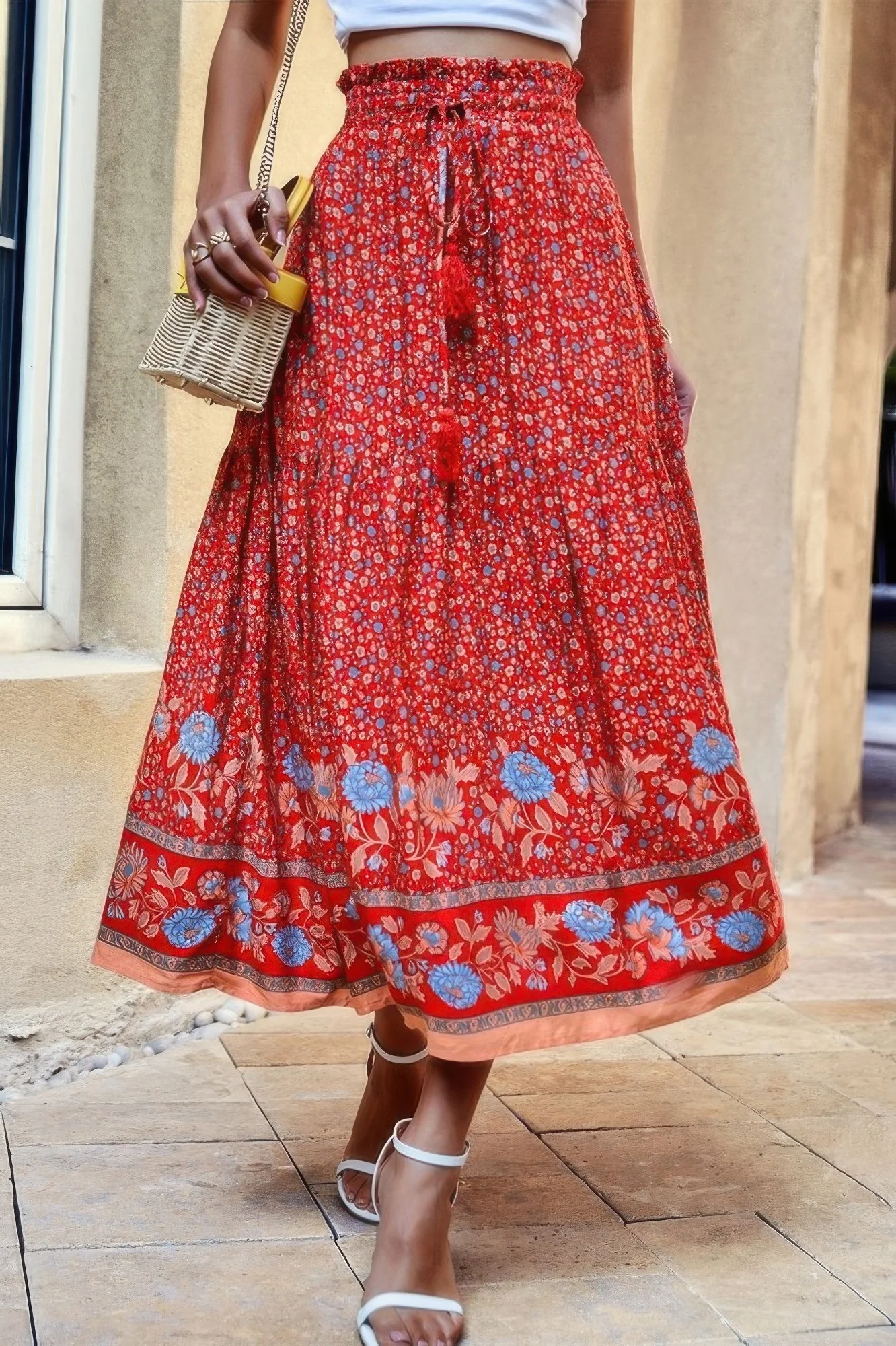 TRUEDAMES High Rise Drawstring Ruffled Maxi Skirt