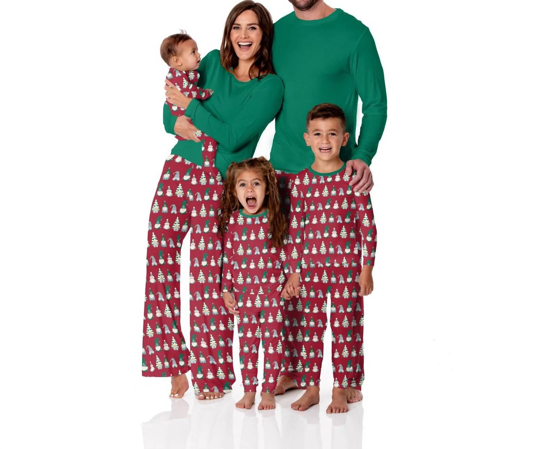 Women's Long Sleeve Tee & Pajama Pants Set In Crimson Gnomes