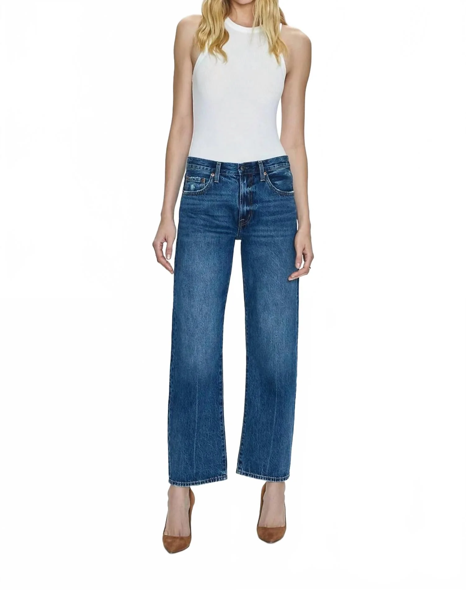 Lexi Mid Rise Bowed Straight Jeans In Artisan