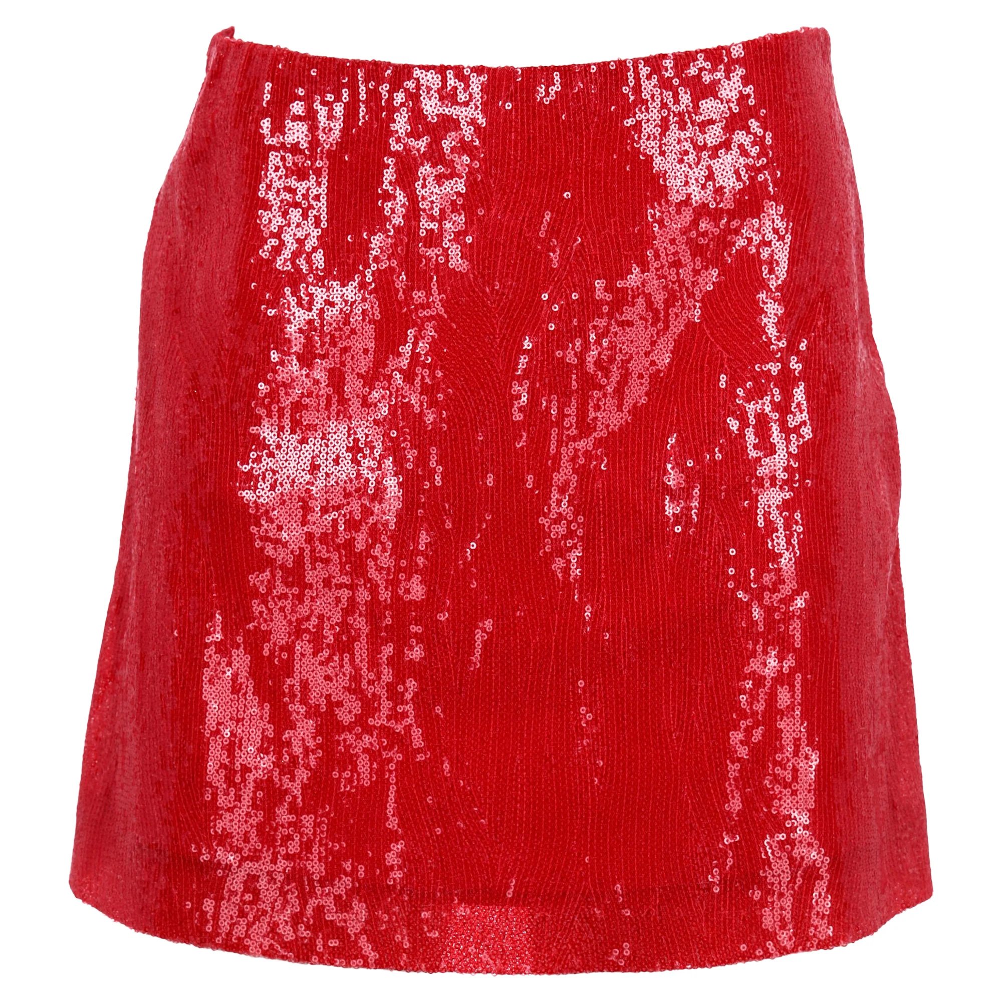 Alberta Ferretti Sequined Mini A-Line Skirt in Red Polyester