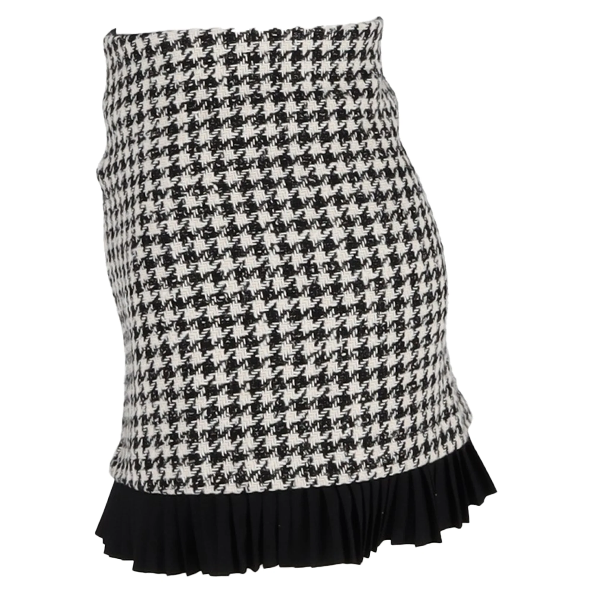 Sandro Paris Houndstooth Mini Skirt in Black Wool Tweed