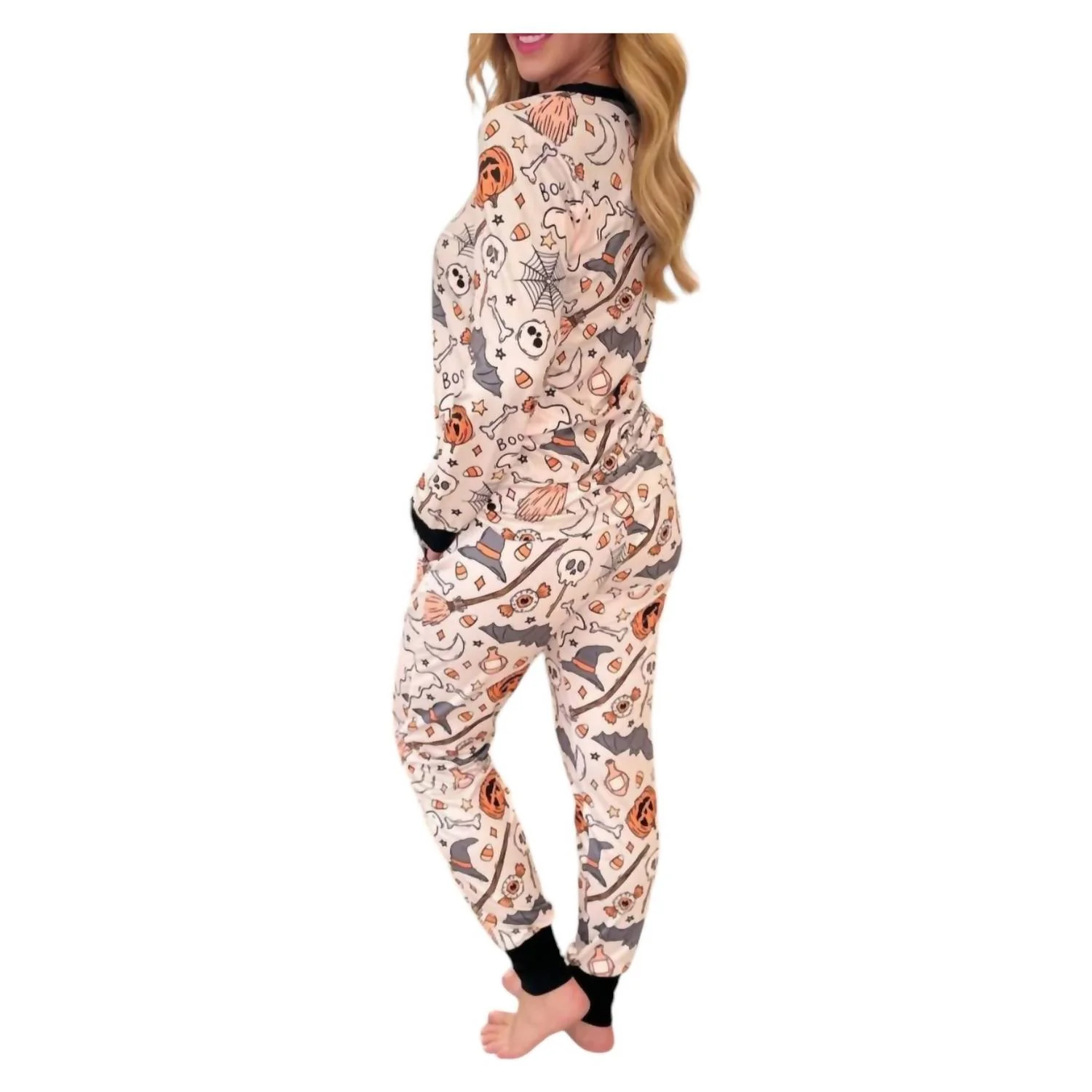 Halloween Pajama Set In Spooky Pumpkin White