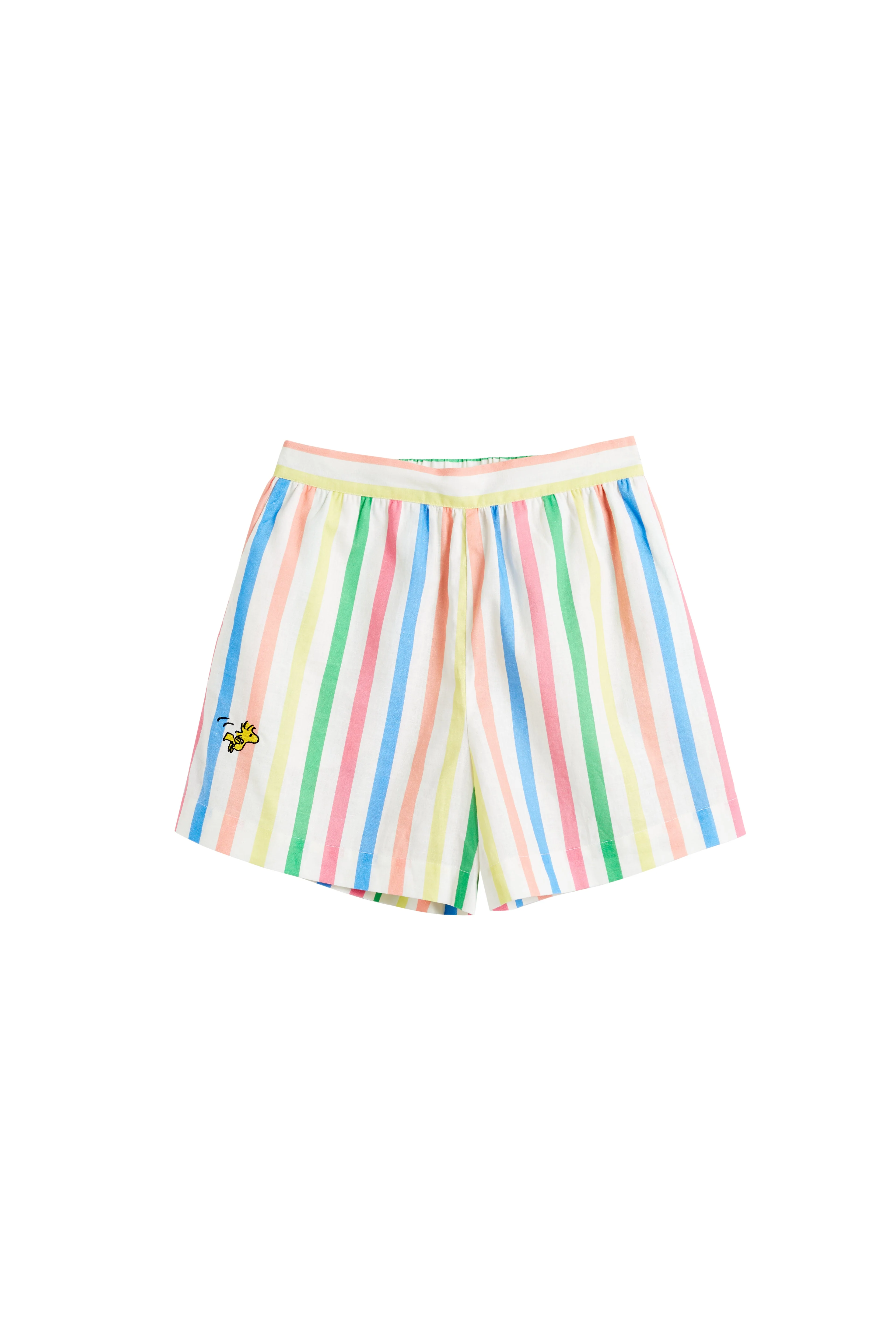Multi Linen-Cotton Snoopy Stripe Shorts