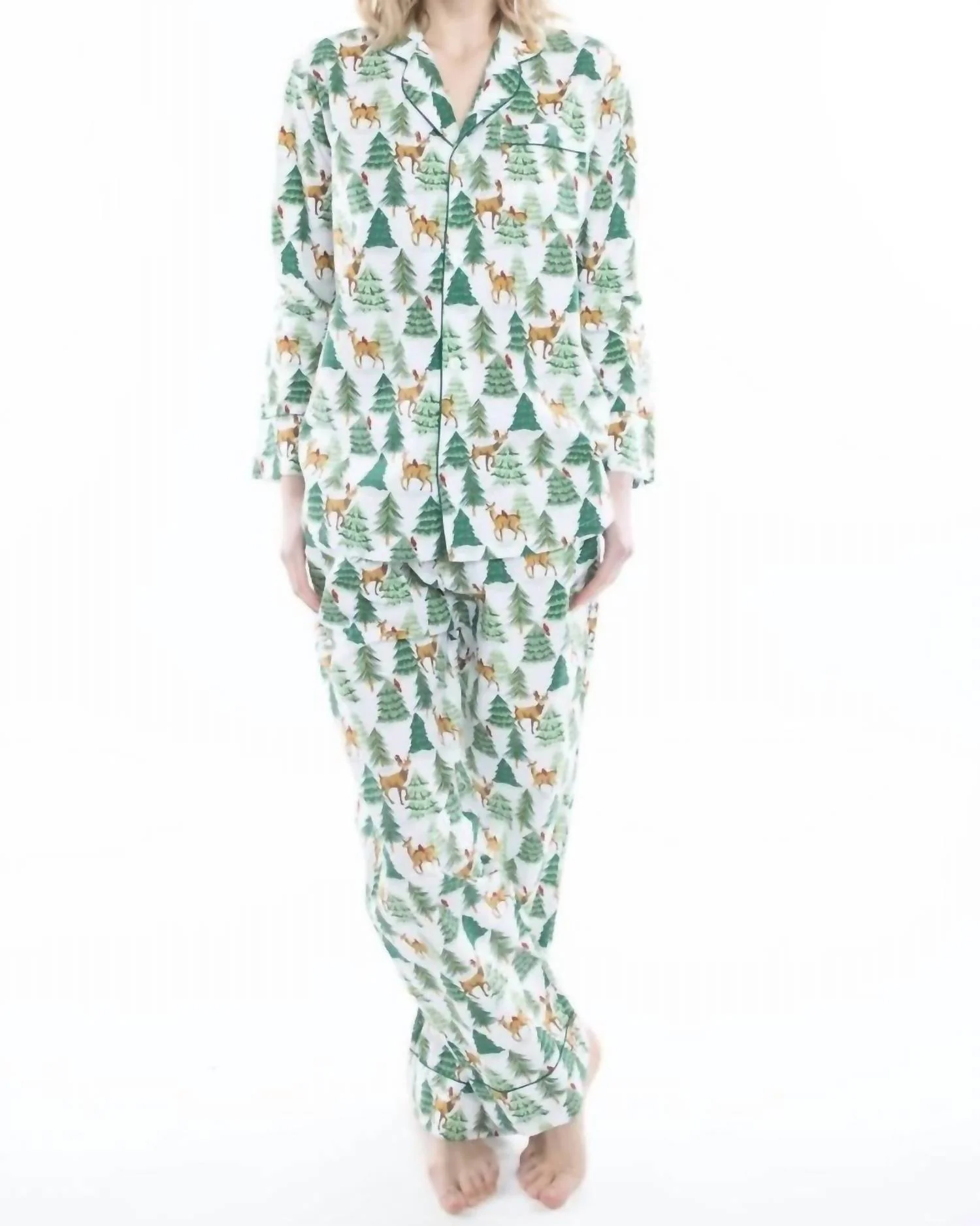 Deer Jamas Long Sleeve Set Pajama In White