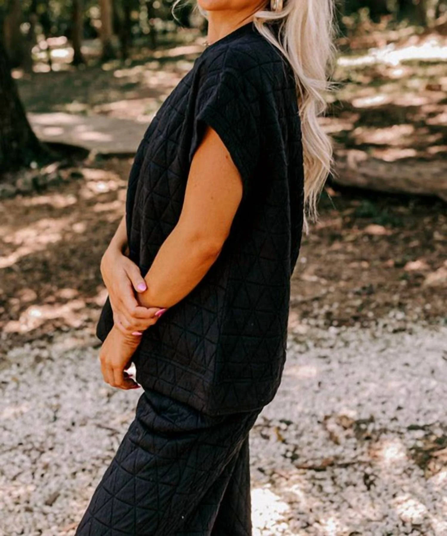 Emory Quilted Wide Leg Pants Set In Black