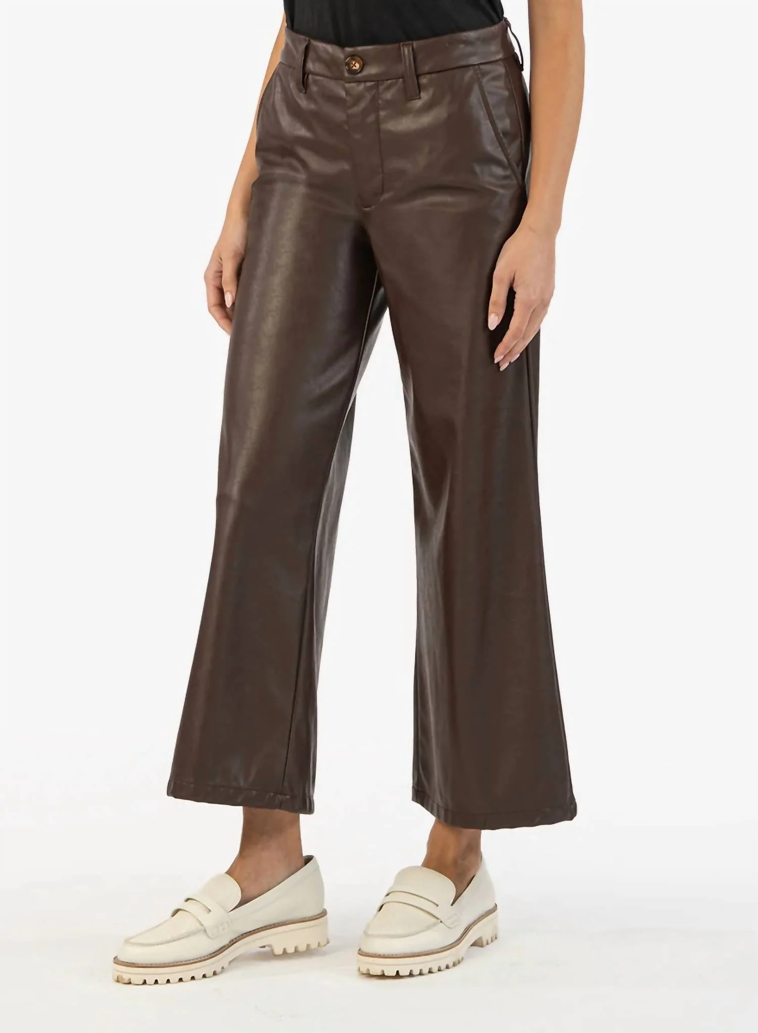 Aubrielle High Waist Ankle Wide Leg Faux Leather Pants In Chocolate