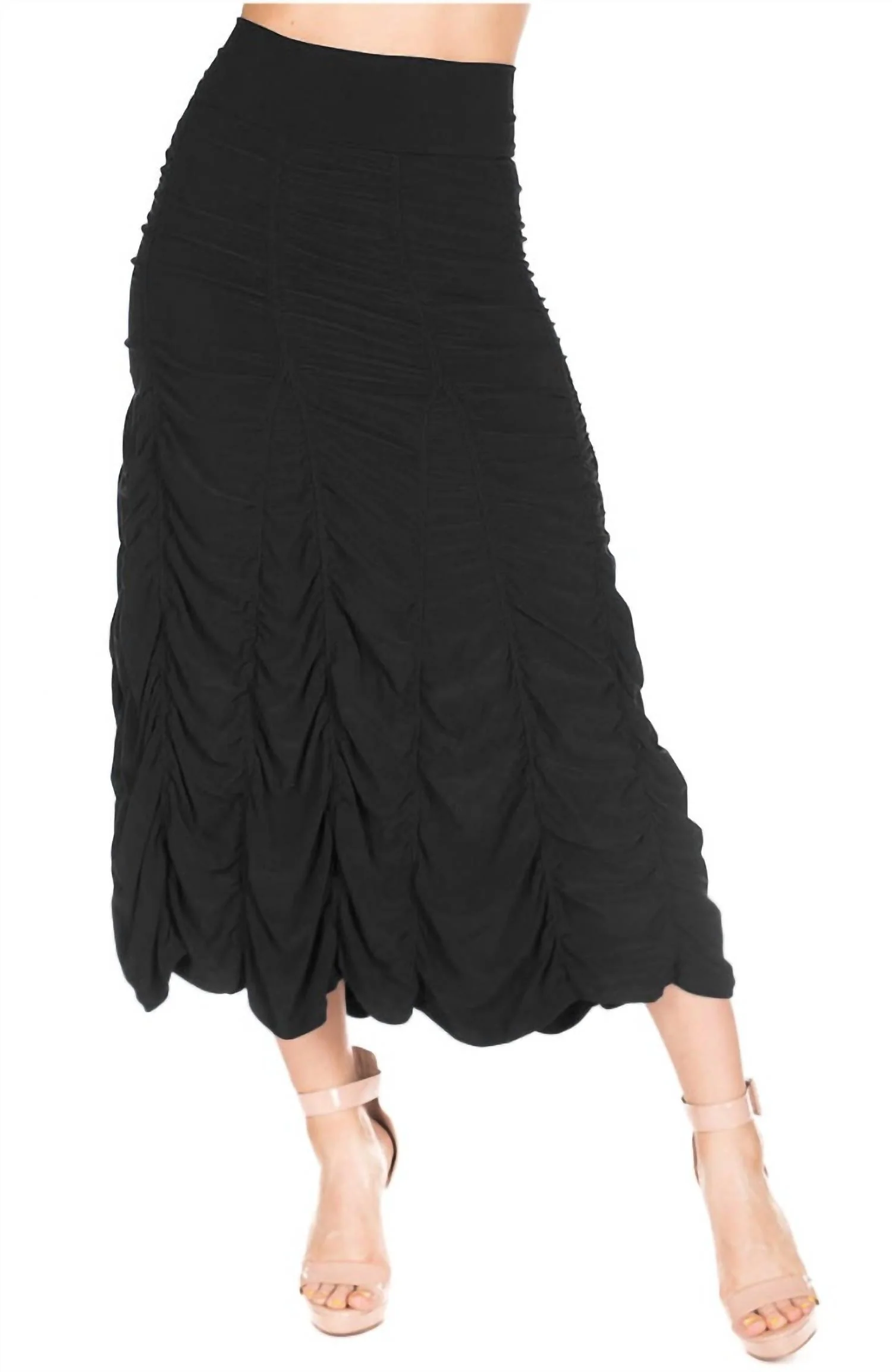 Ruched Wrinkle Resistant Maxi Skirt In Black