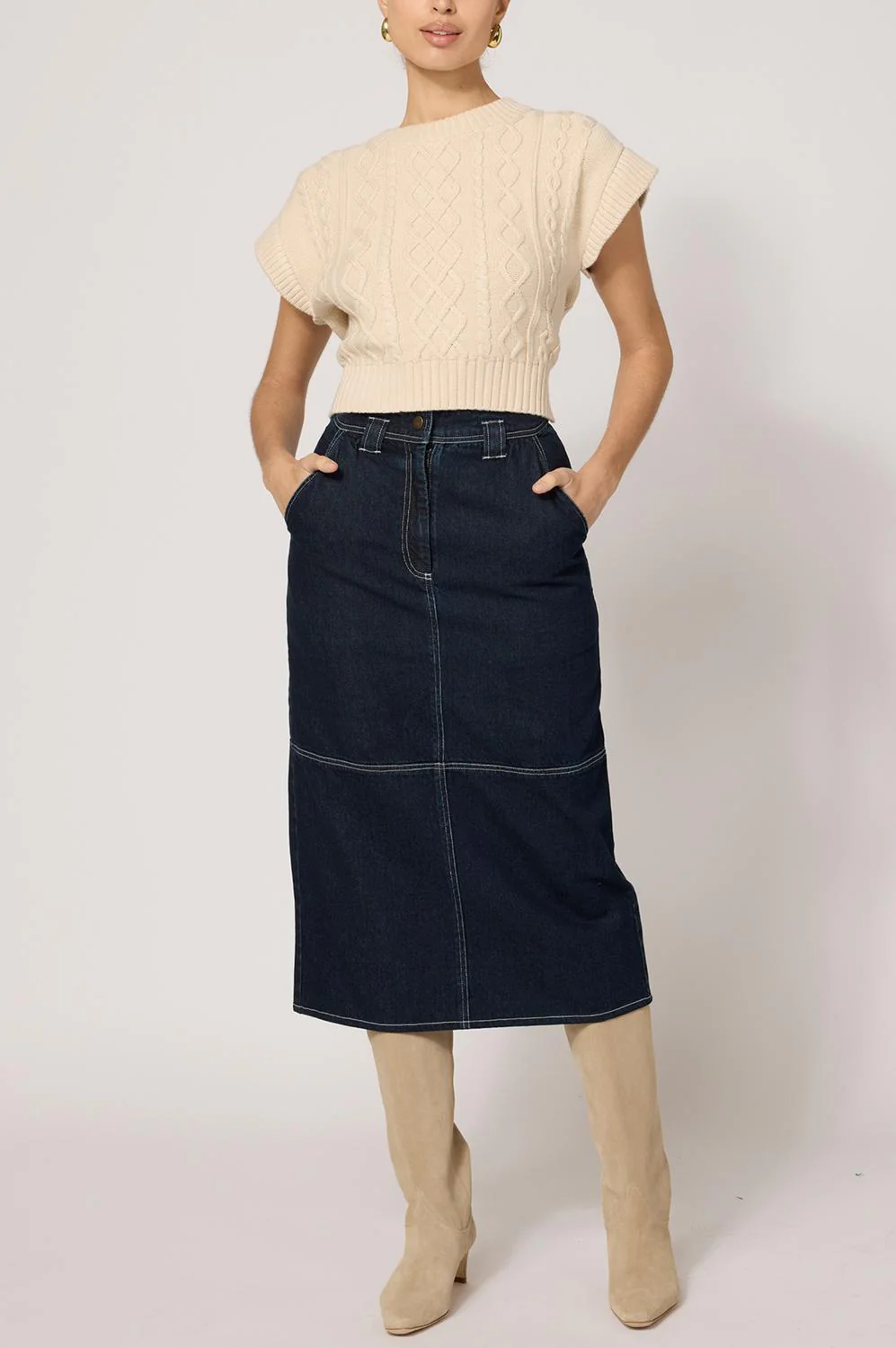 Sue Midi Skirt In Dark Denim