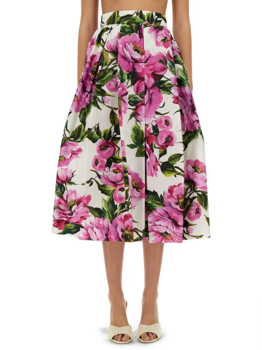 Peony Print Long Skirt