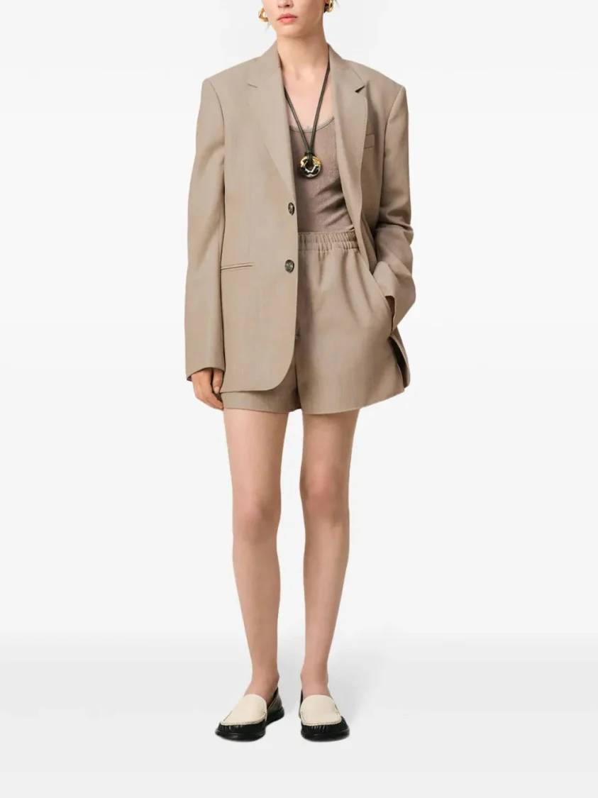 Beige Rear-Slit Blazer With Notched Lapels