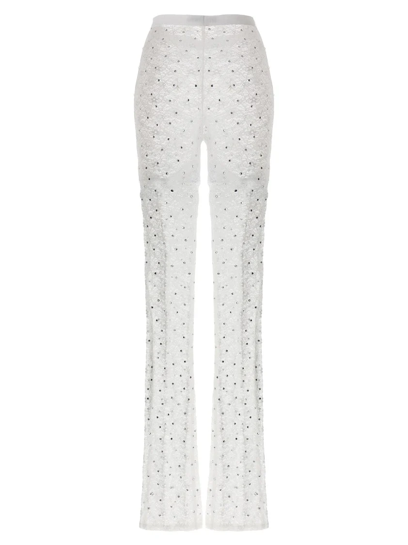 Rhinestone-Embellished Lace Leggings With Flared Silhouette