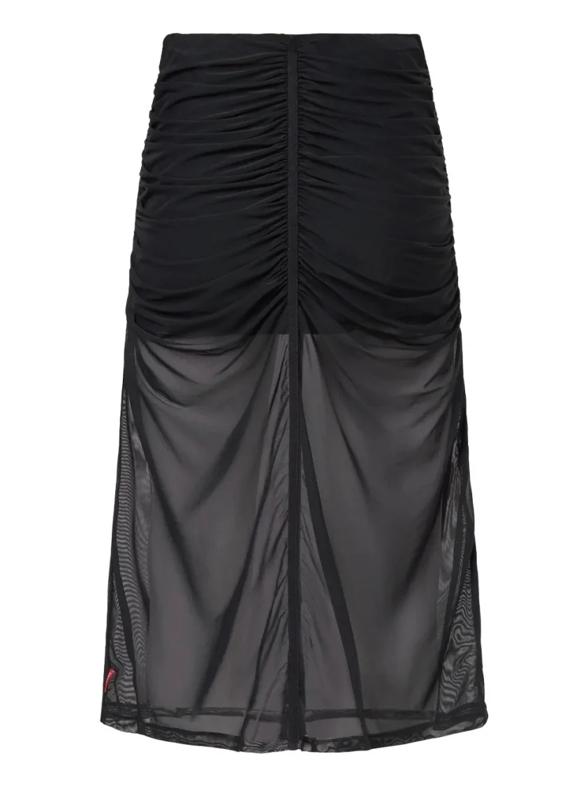 Ruched Skirt With Sheer Overlay