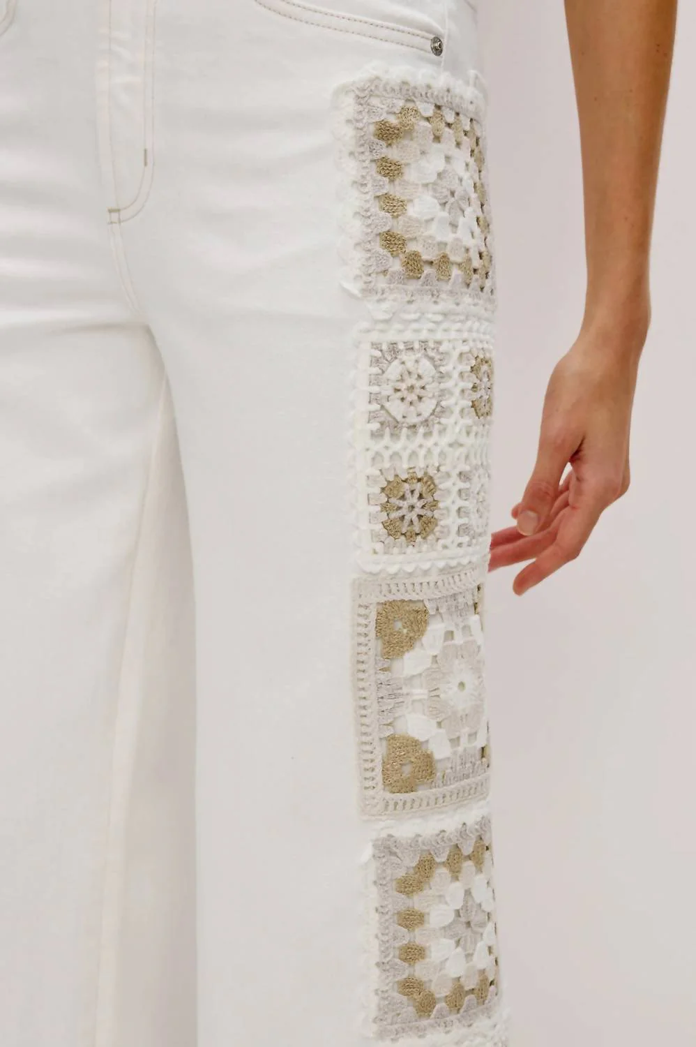 Getty Crop Wide Leg Jeans In Vintage Ecru Crochet